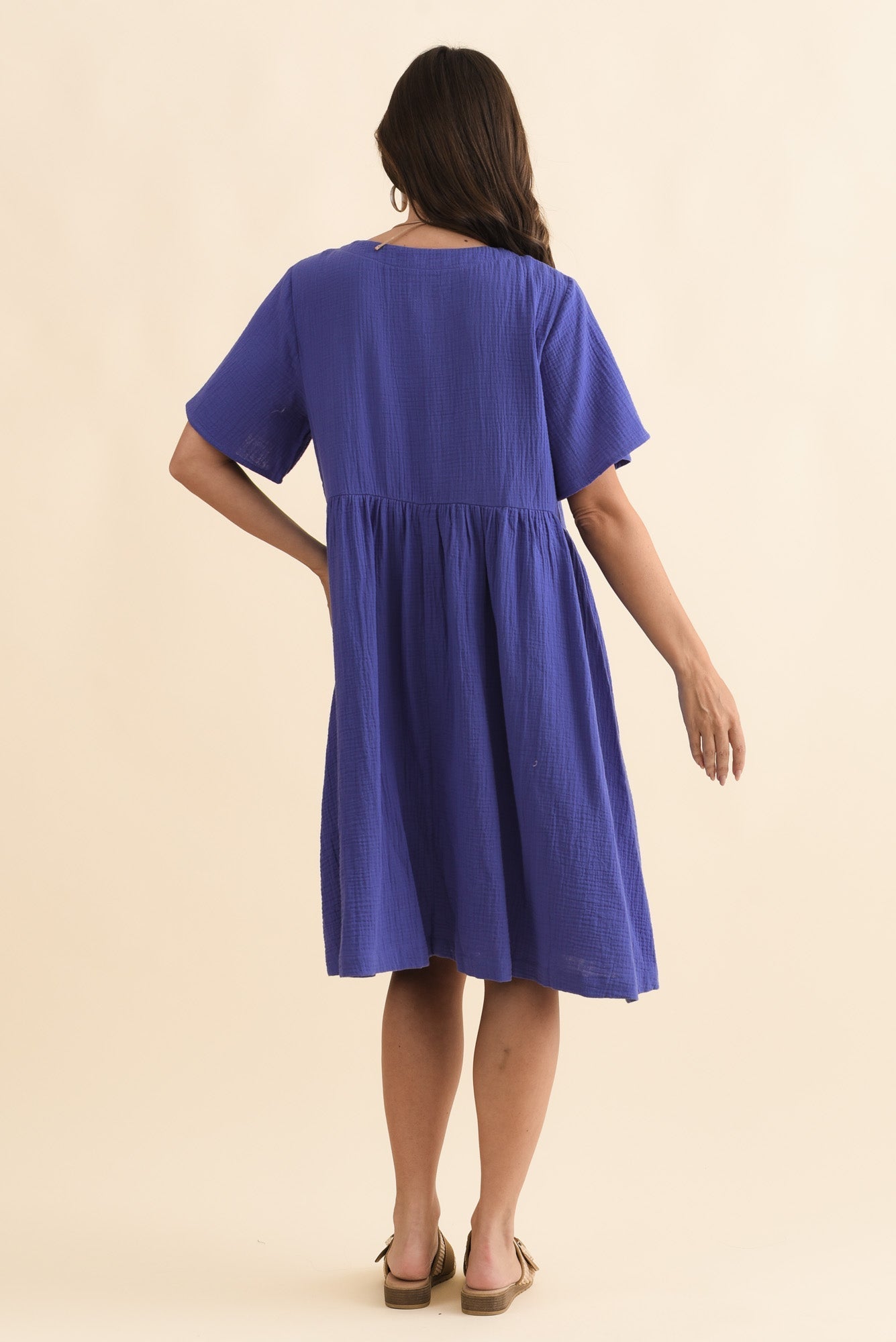 Cloud Gauze Purple Cotton Pocket Dress Detail View