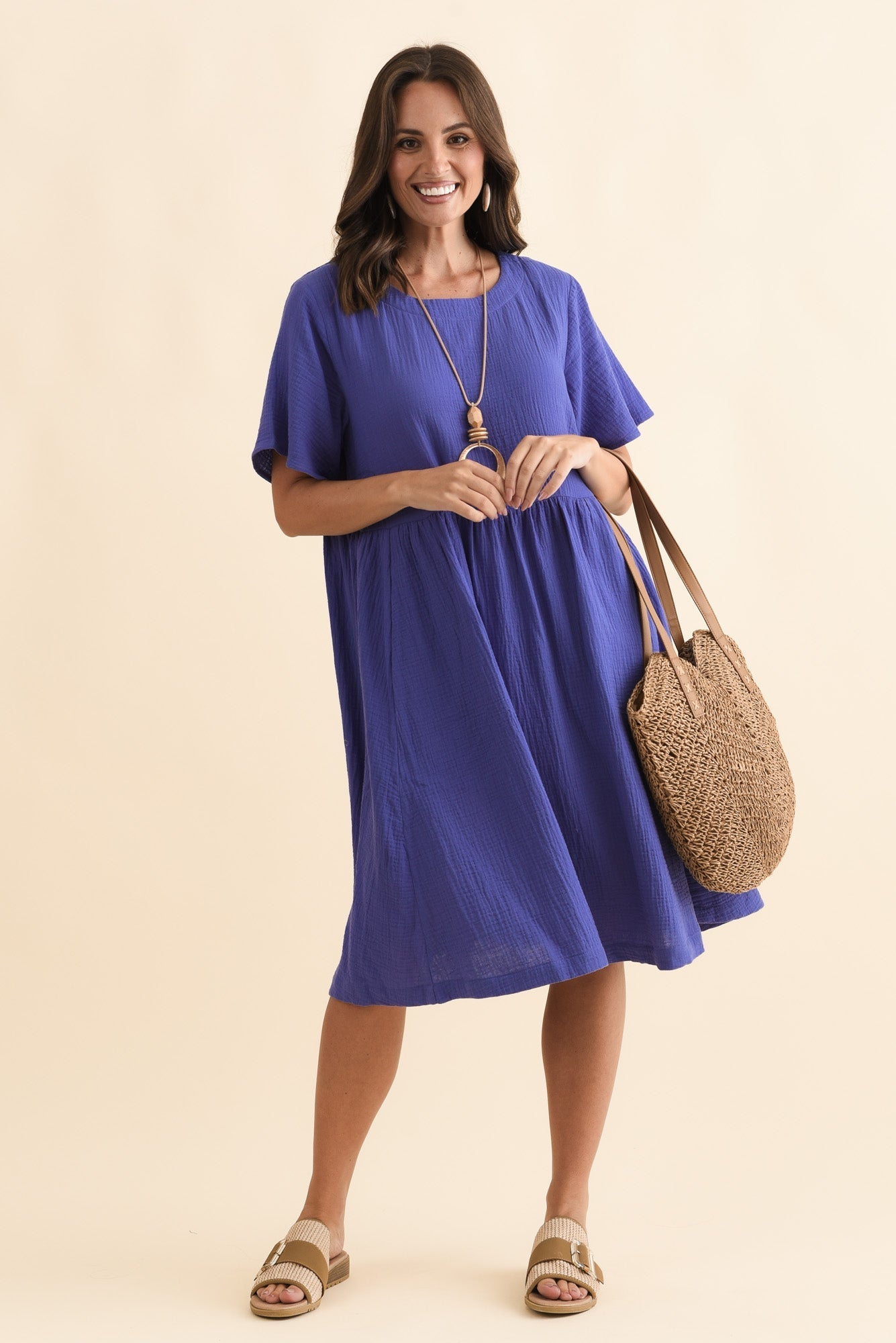 Cloud Gauze Purple Cotton Pocket Dress