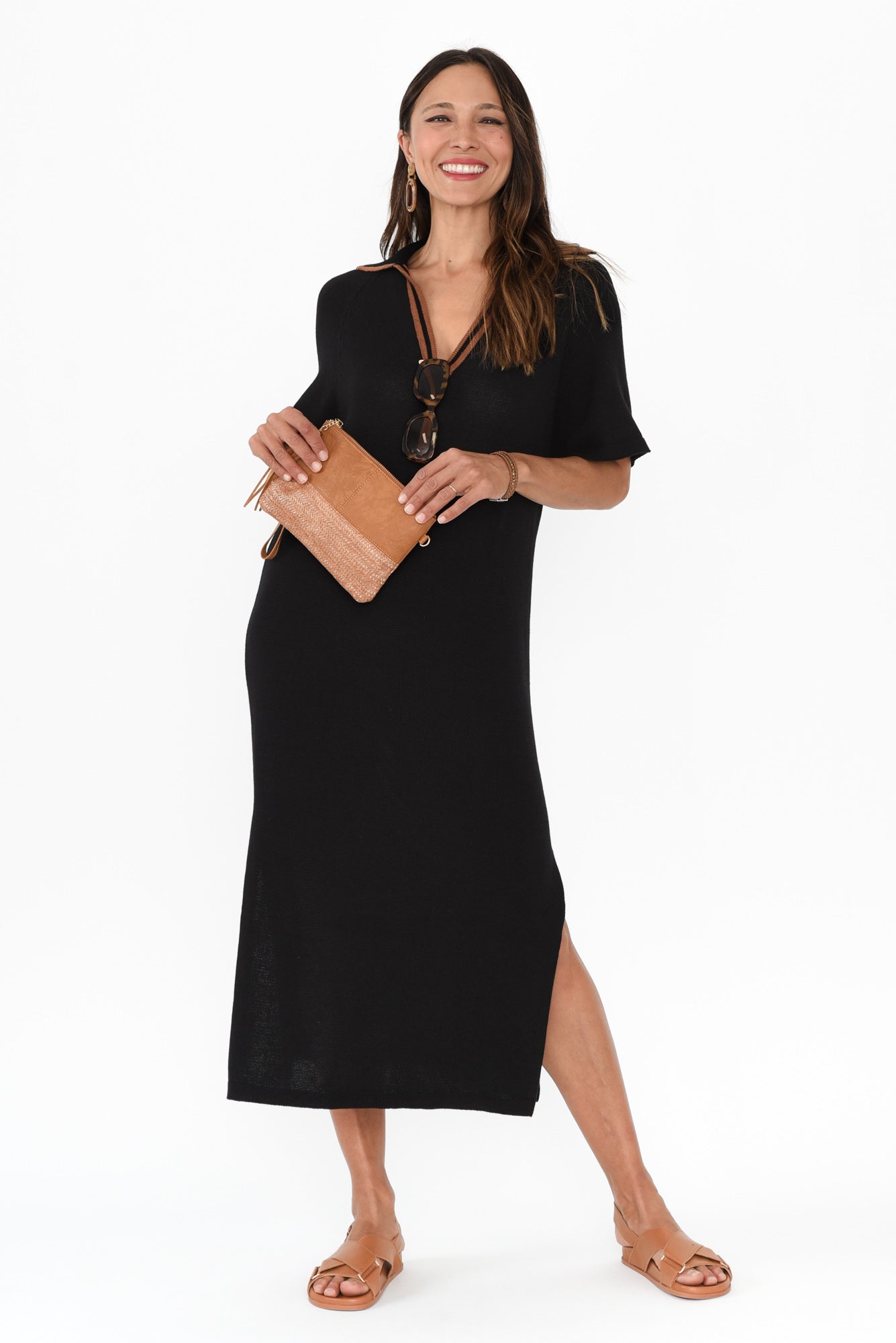 Fabiola Black Contrast Knit Dress
