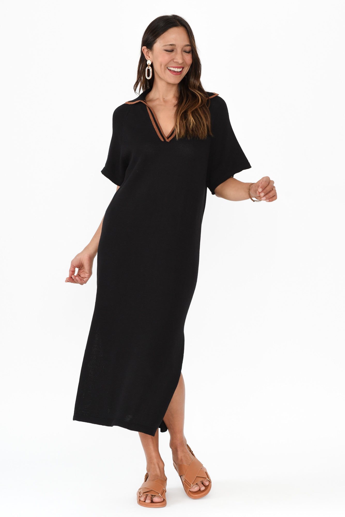 Fabiola Black Contrast Knit Dress