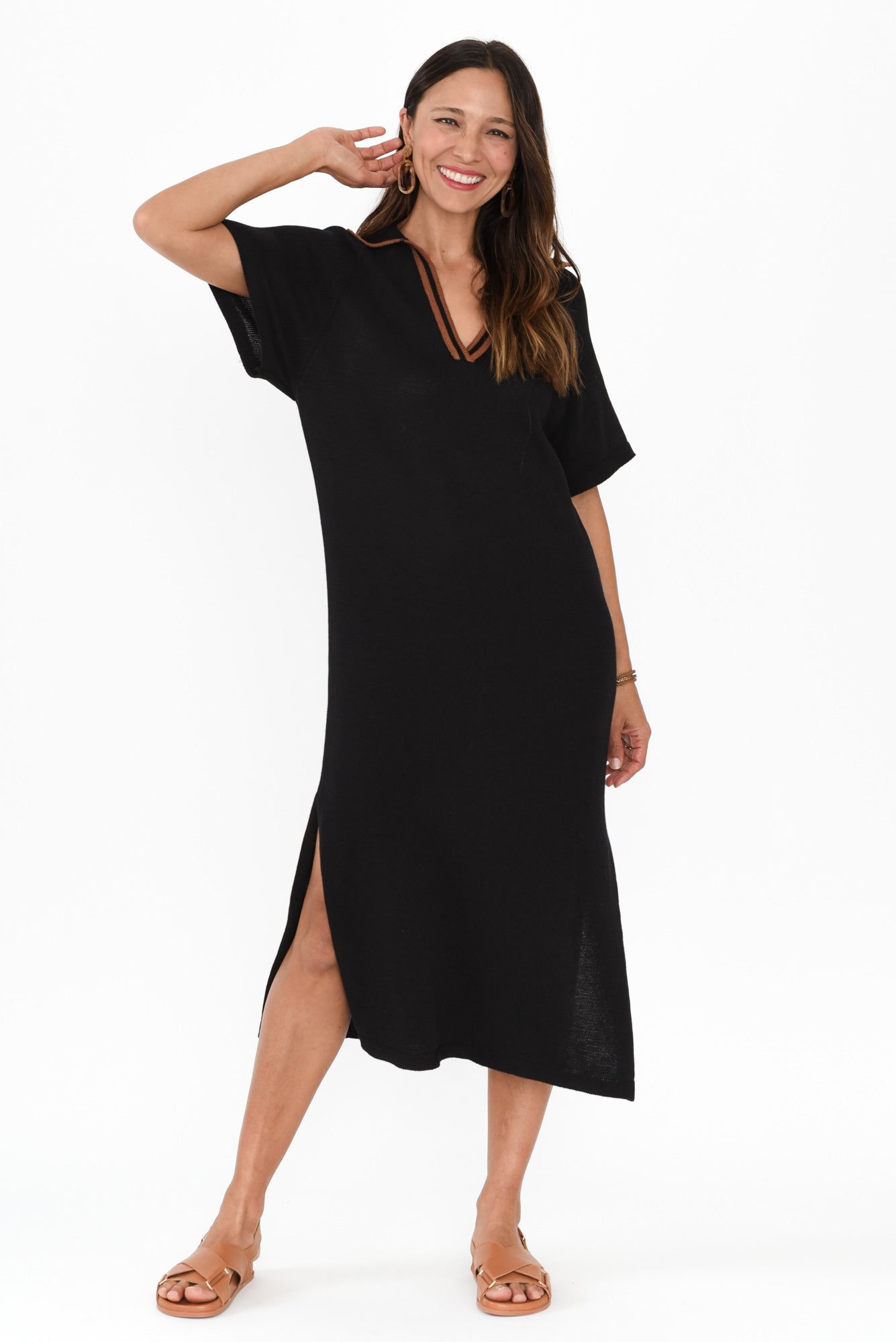 Fabiola Black Contrast Knit Dress
