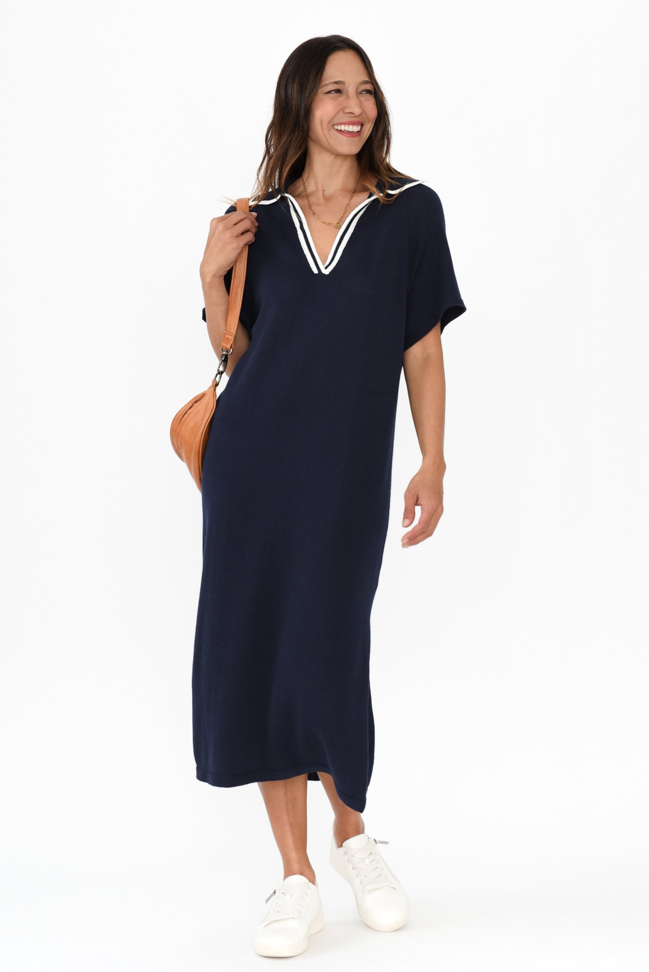Fabiola Navy Contrast Knit Dress