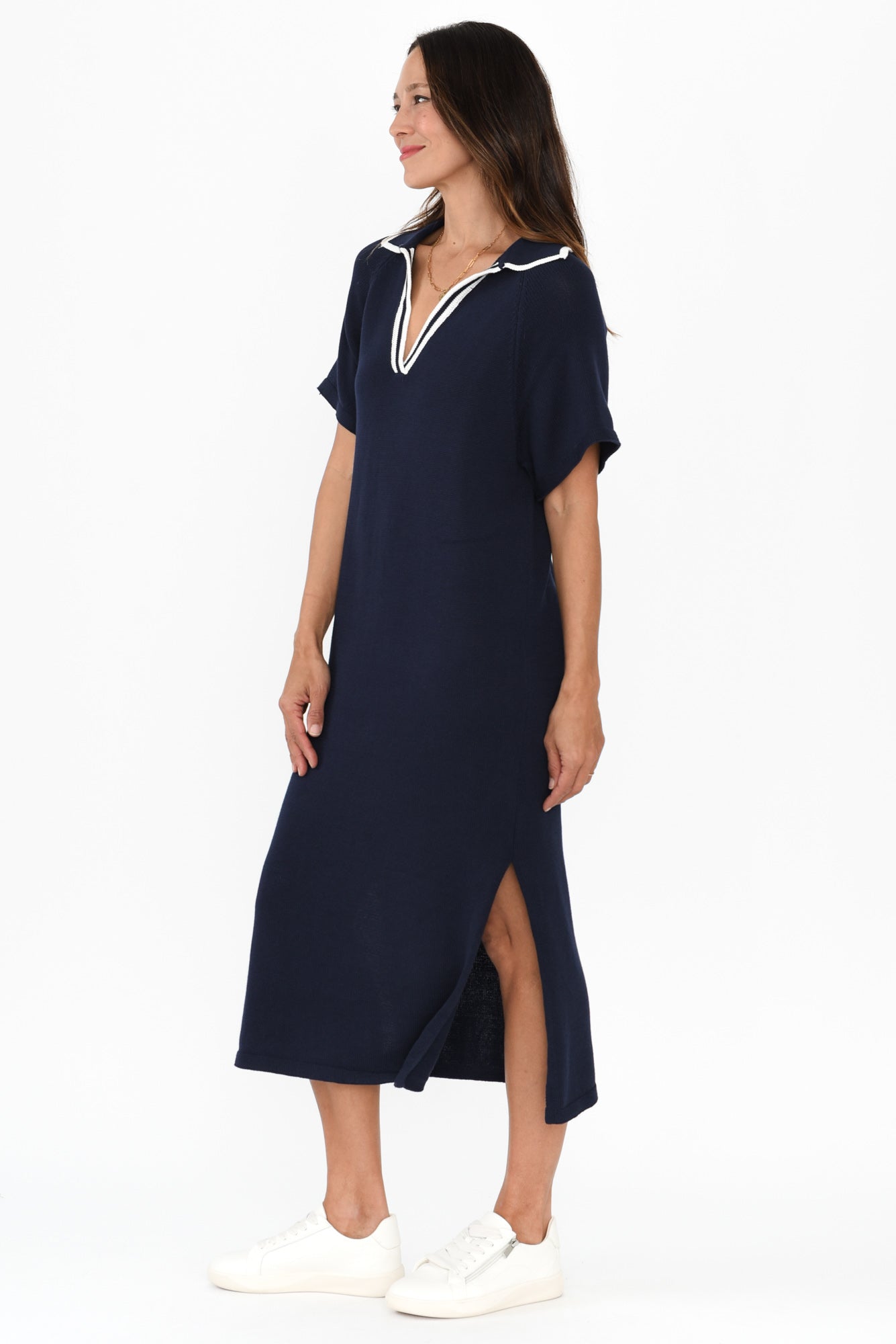 Fabiola Navy Contrast Knit Dress