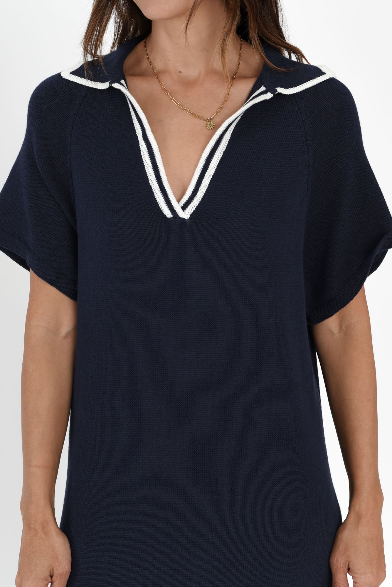 Fabiola Navy Contrast Knit Dress