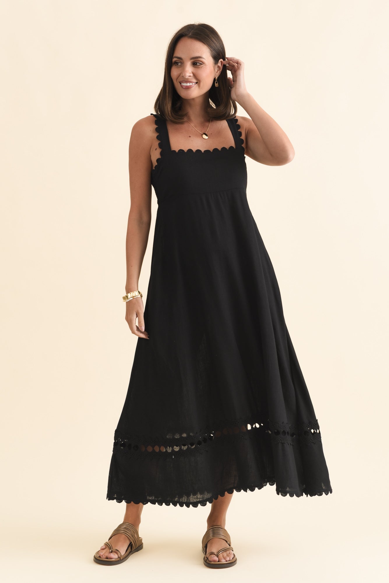 Falice Black Contrast Linen Blend Dress