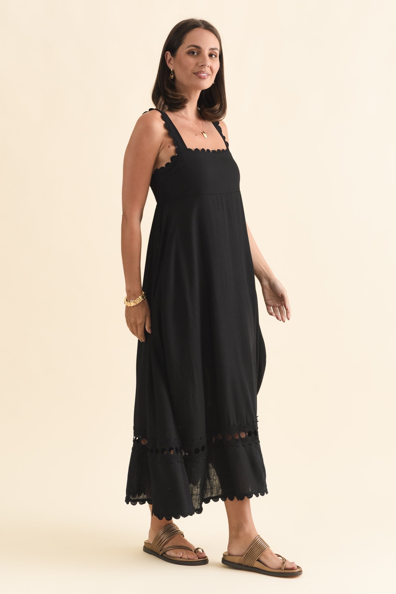 Falice Black Contrast Linen Blend Dress