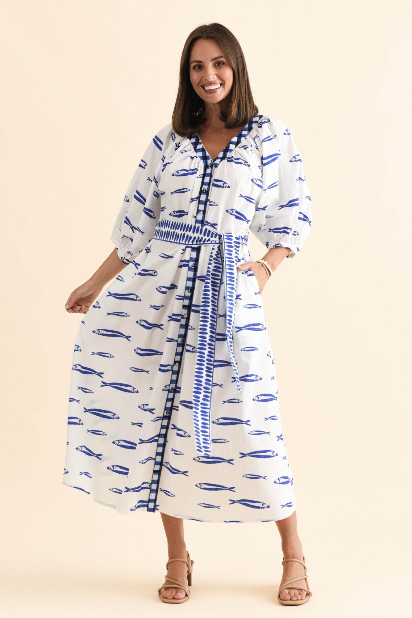 Florence Blue Sea Cotton Tie Dress