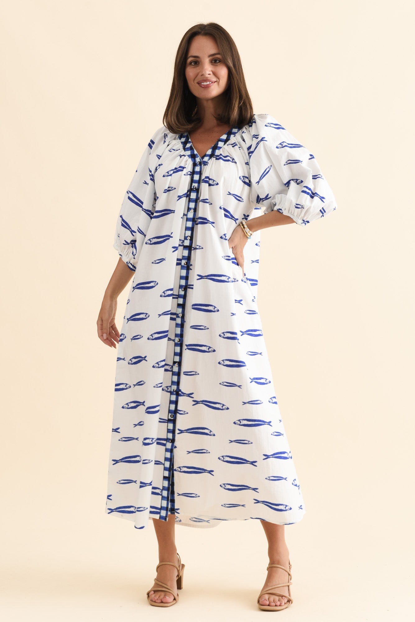 Florence Blue Sea Cotton Tie Dress