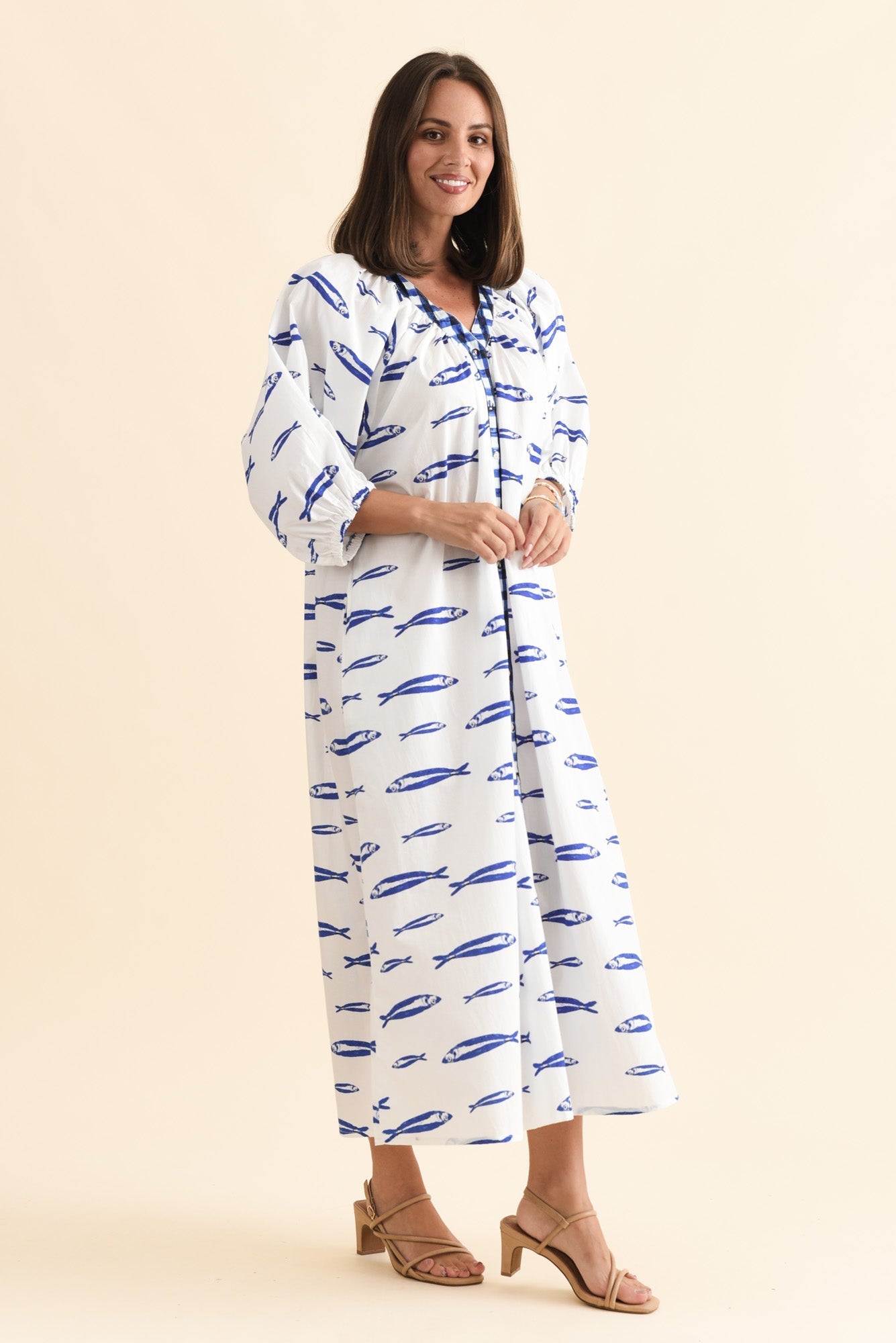 Florence Blue Sea Cotton Tie Dress