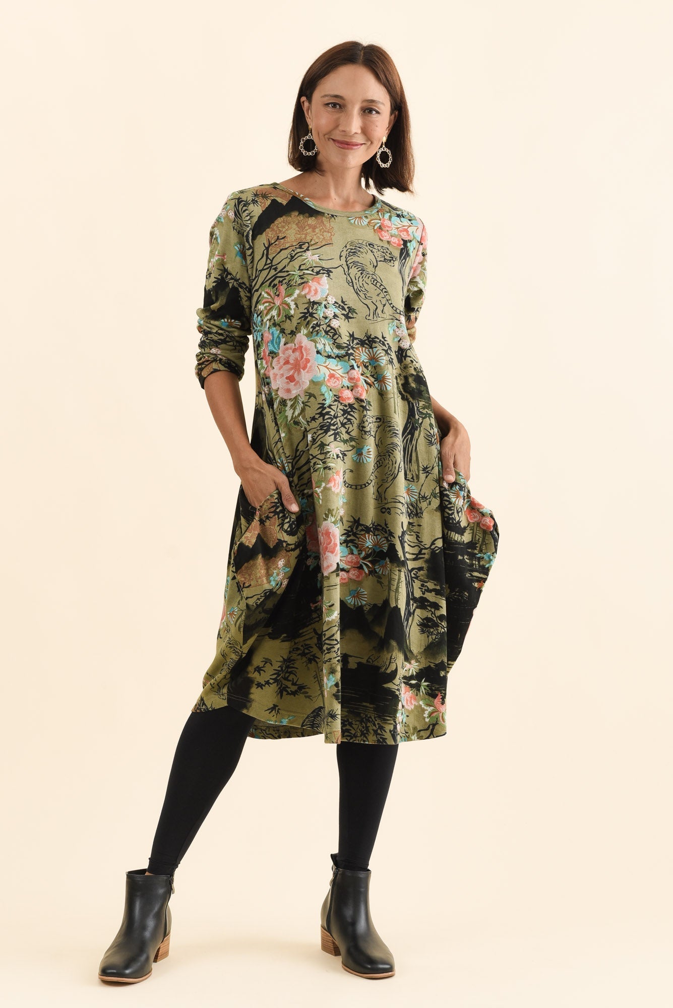 Fonte Olive Blossom Cotton Knit Dress