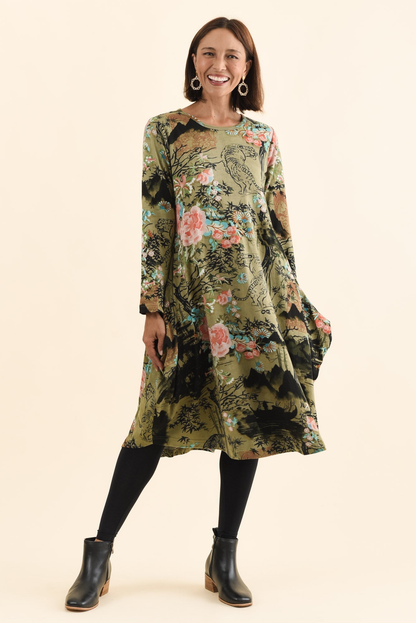 Fonte Olive Blossom Cotton Knit Dress
