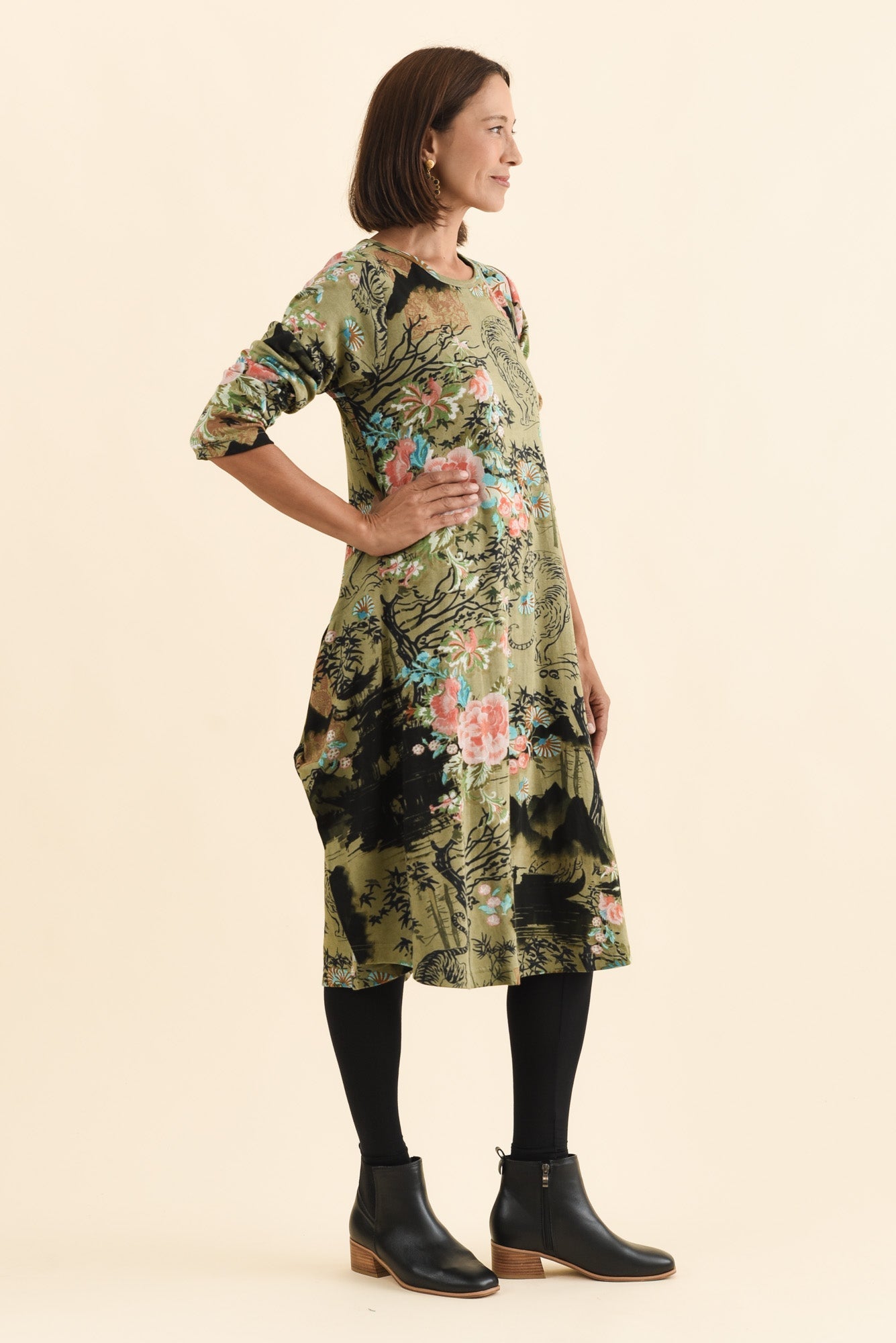 Fonte Olive Blossom Cotton Knit Dress