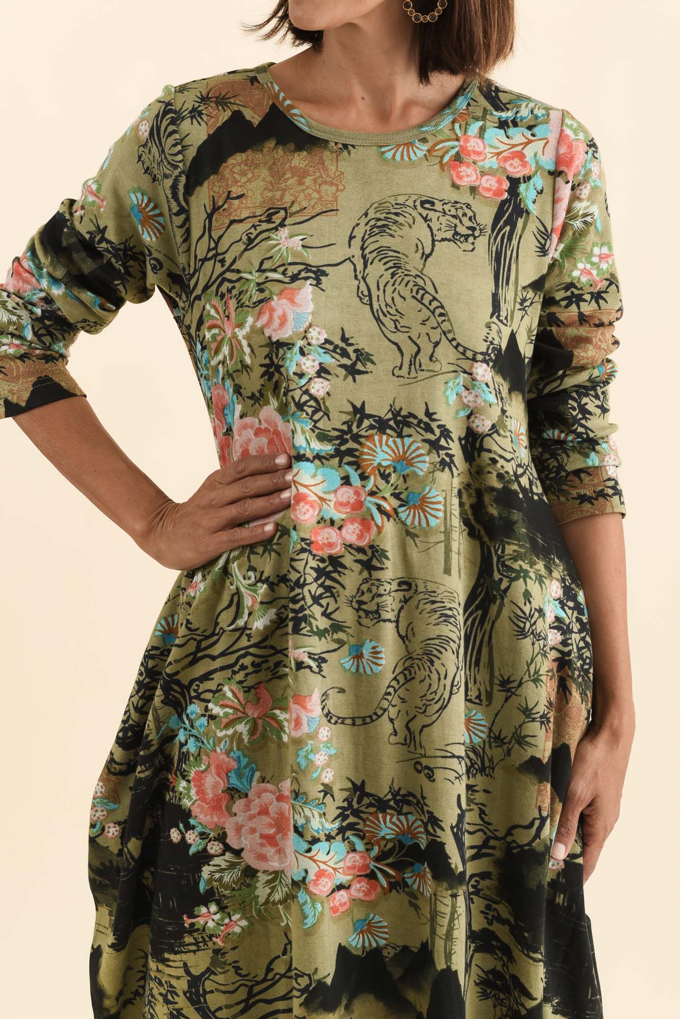 Fonte Olive Blossom Cotton Knit Dress