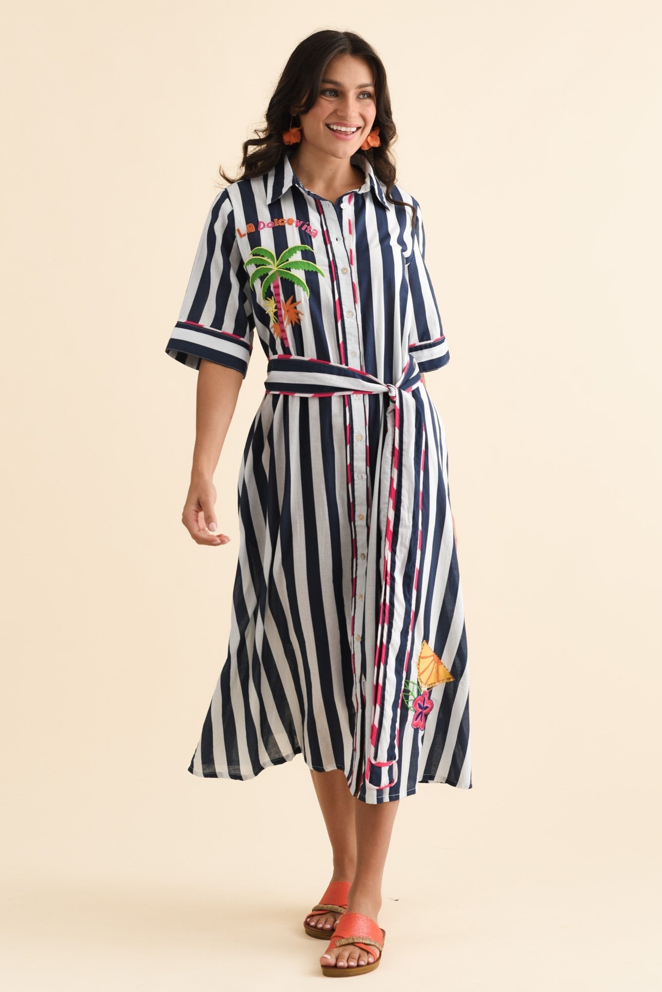 Franklin Navy Stripe Cotton Shirt Dress