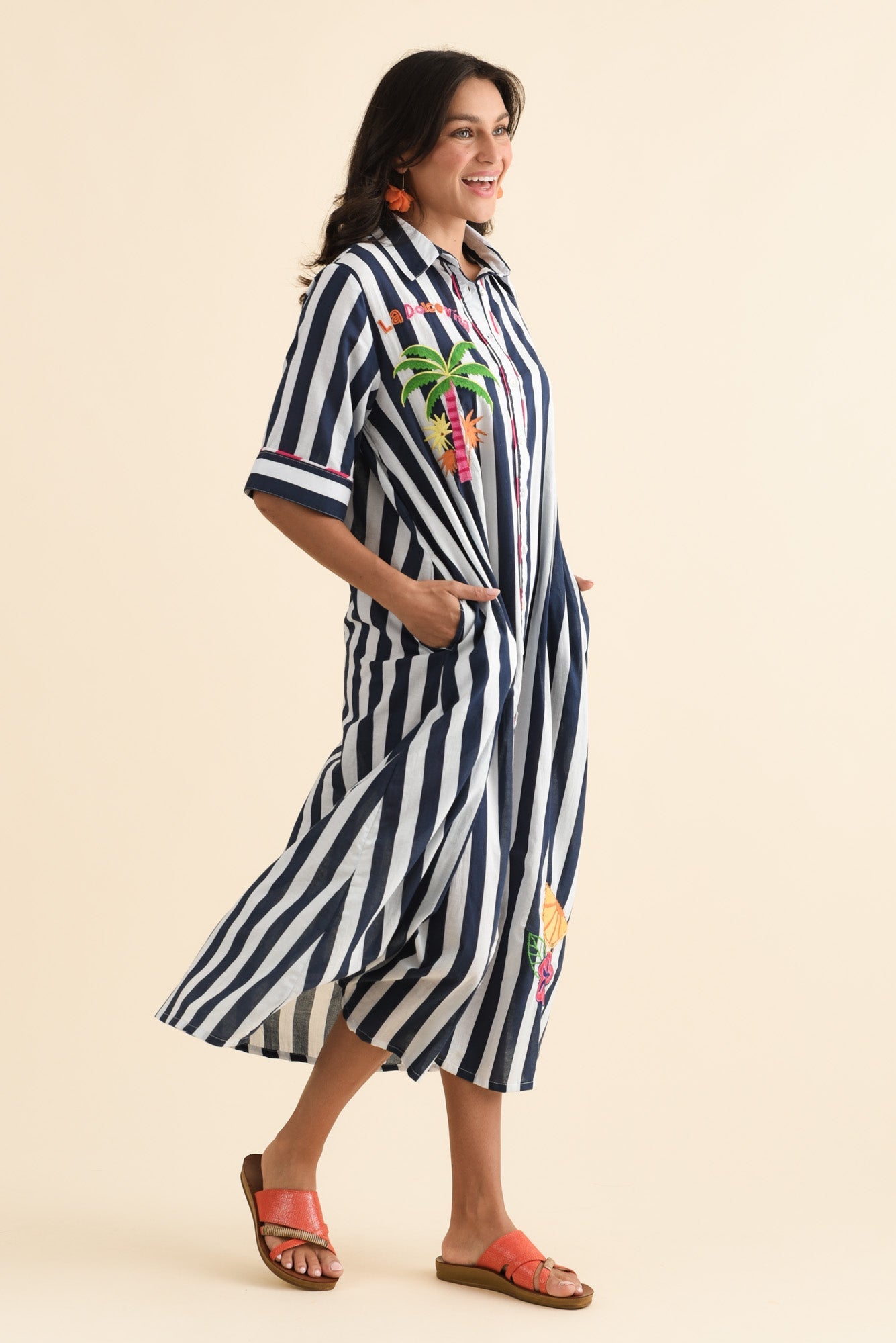 Franklin Navy Stripe Cotton Shirt Dress