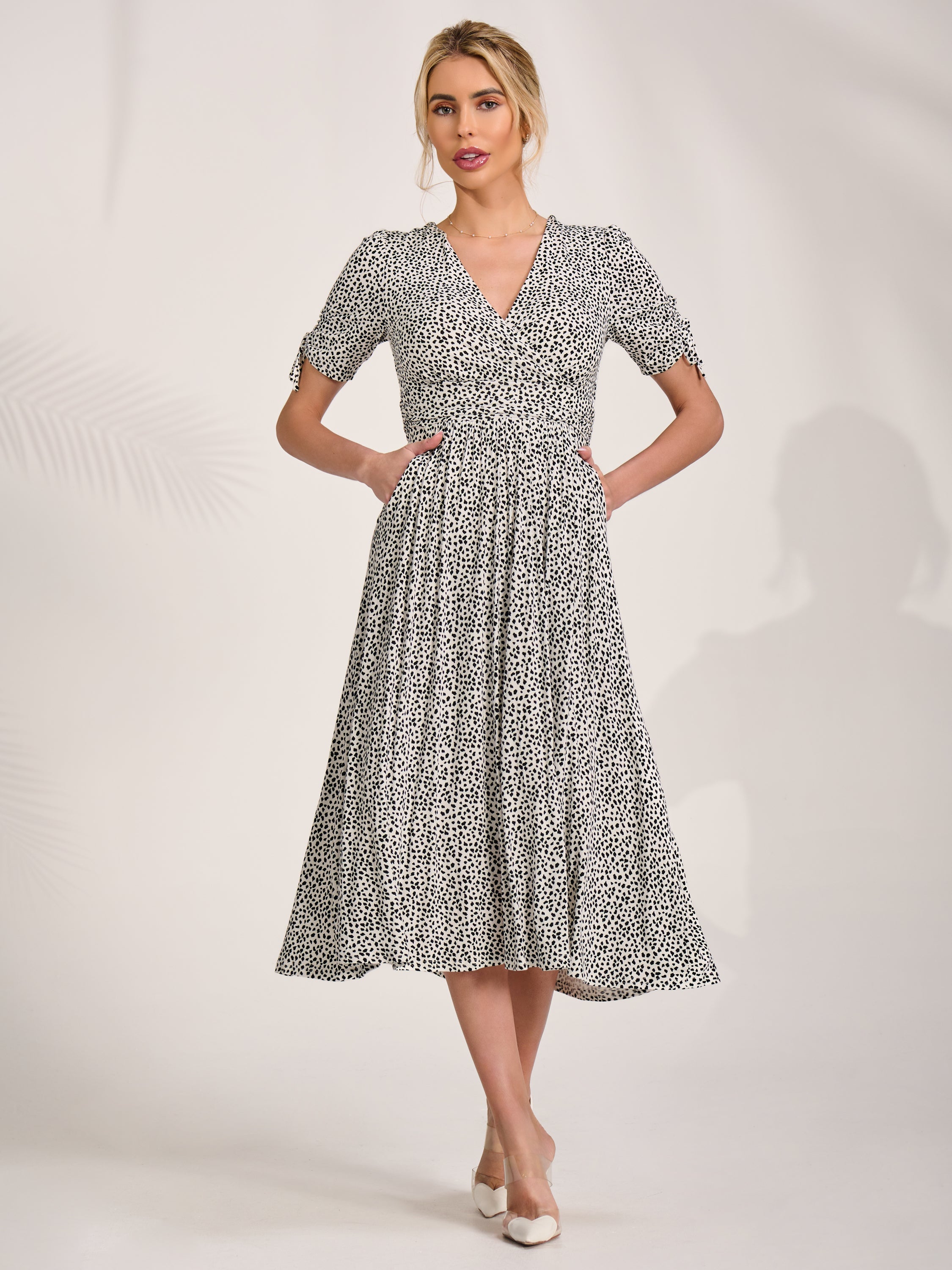 Jersey Tie Sleeve Wrap Front Midi Dress Front View