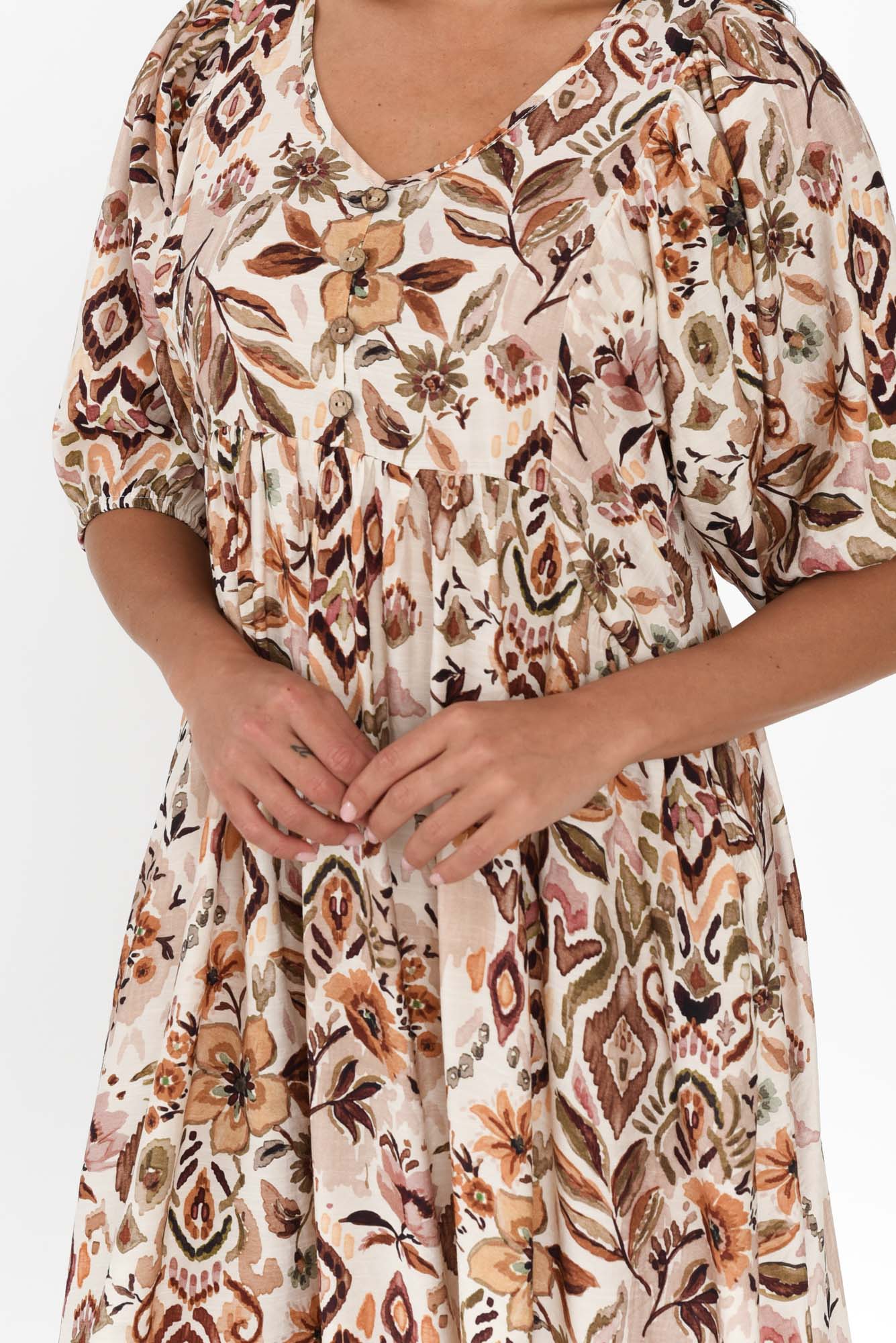 Gabriella Brown Floral Pocket Dress