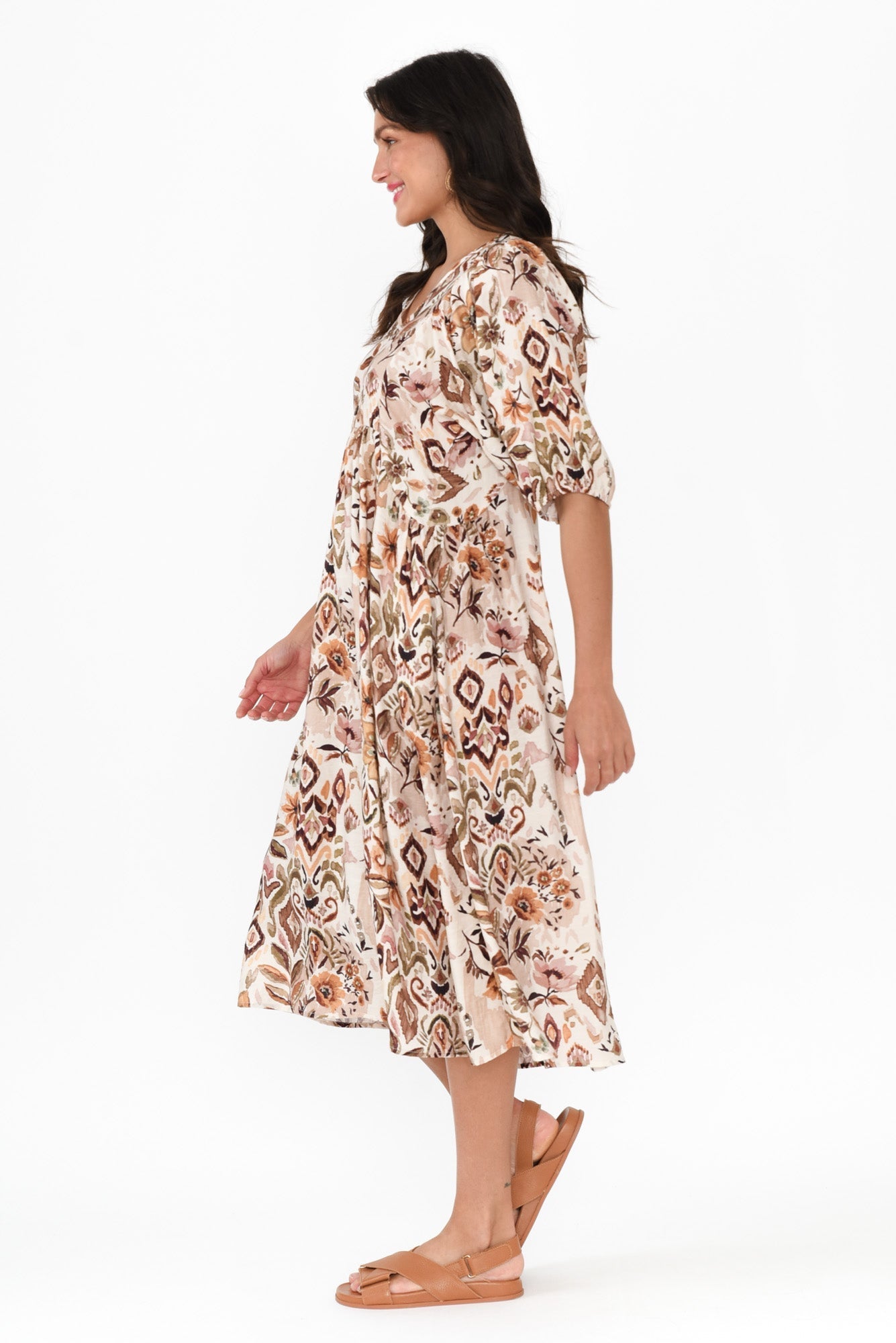 Gabriella Brown Floral Pocket Dress