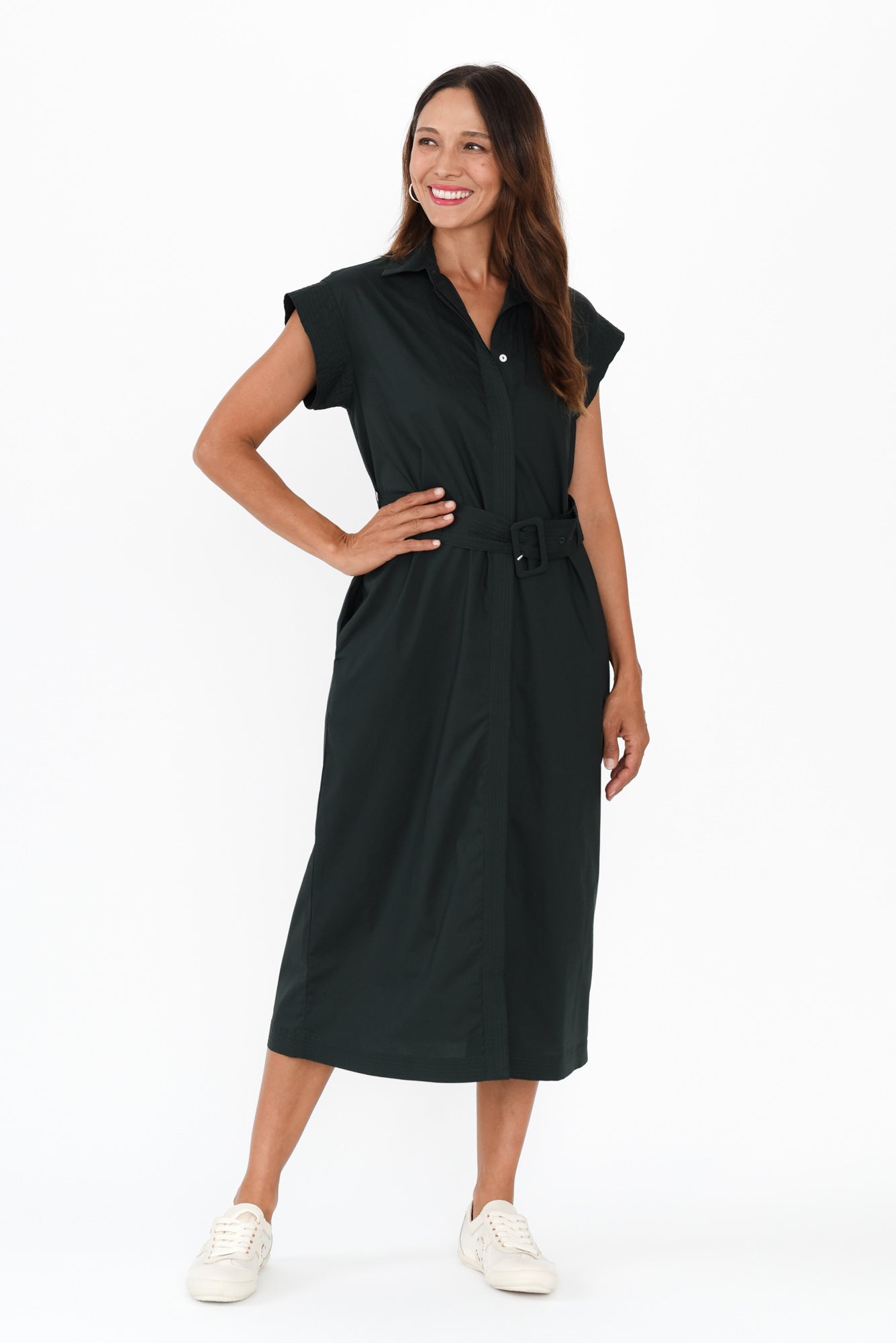 Gail Black Cotton Belted Dress