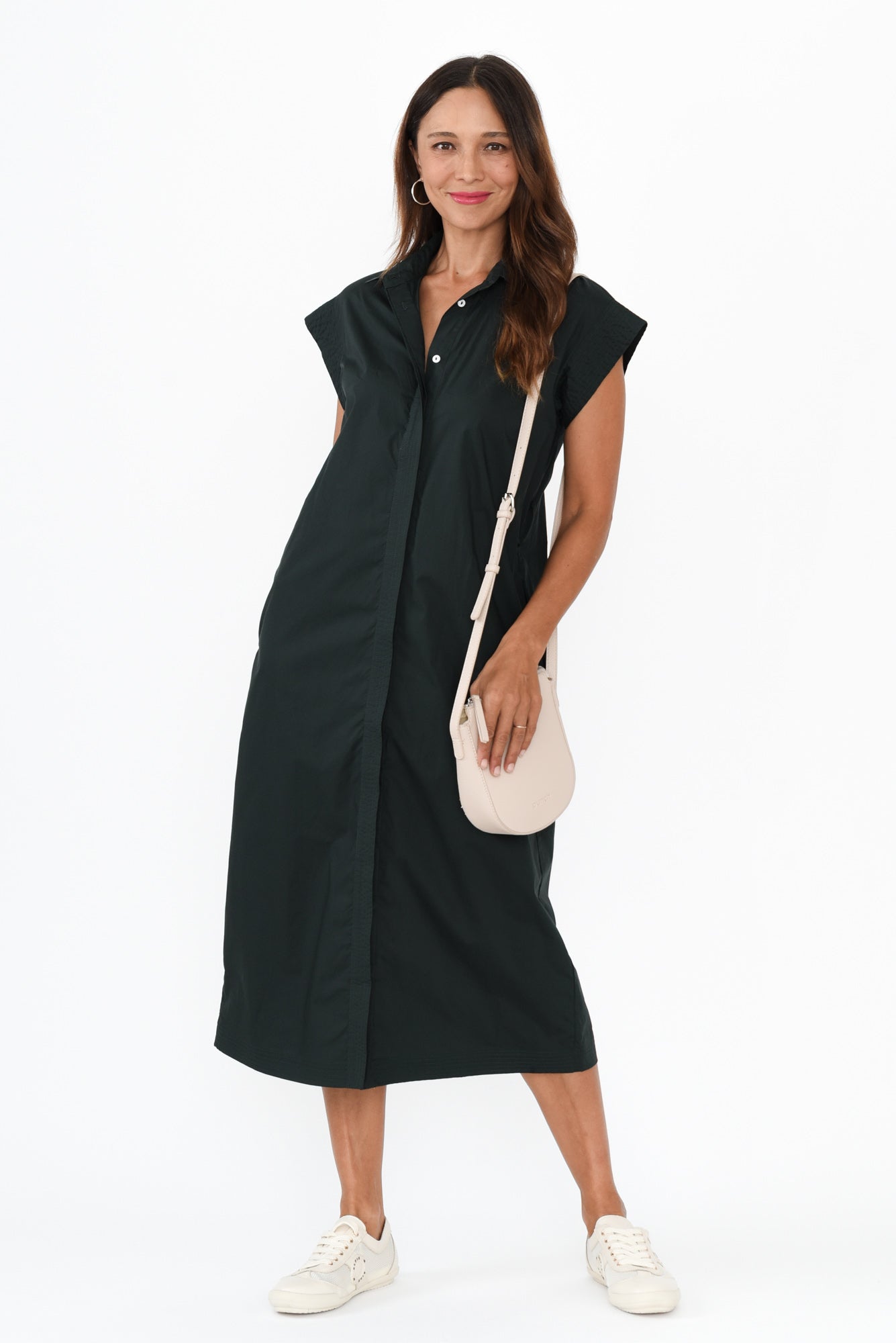 Gail Black Cotton Belted Dress