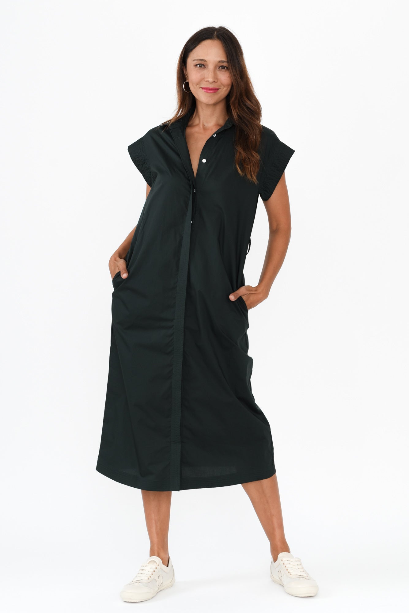 Gail Black Cotton Belted Dress