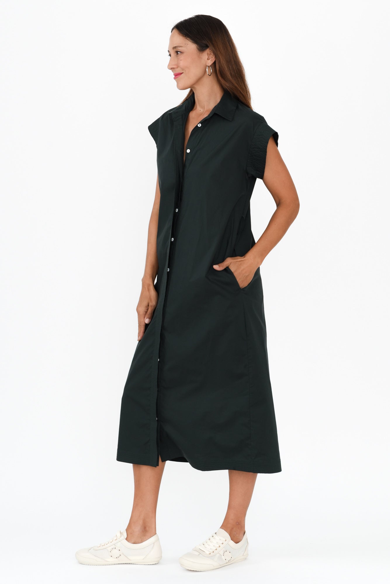 Gail Black Cotton Belted Dress