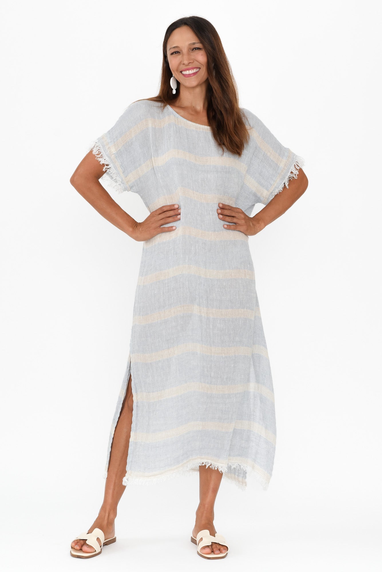 Galene Blue Stripe Linen Dress