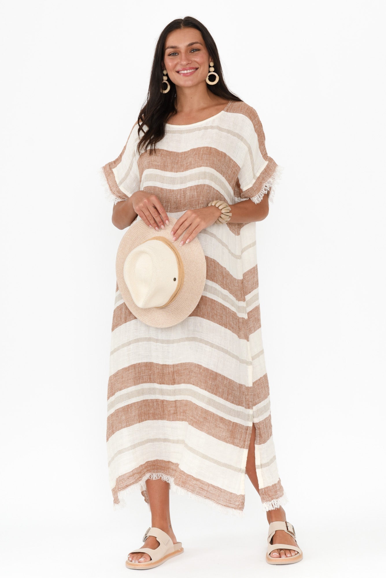 Galene Terracotta Stripe Linen Dress
