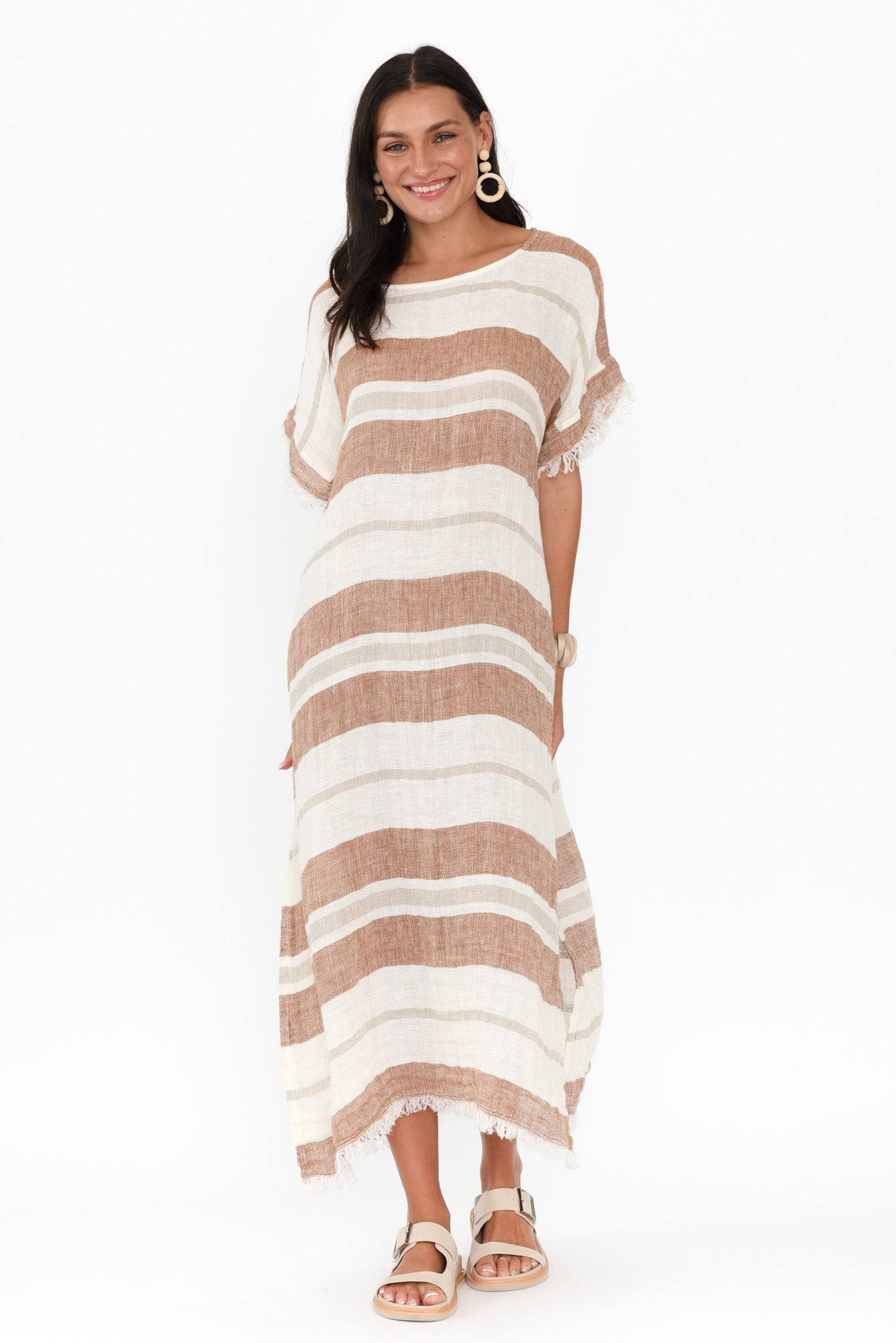 Galene Terracotta Stripe Linen Dress