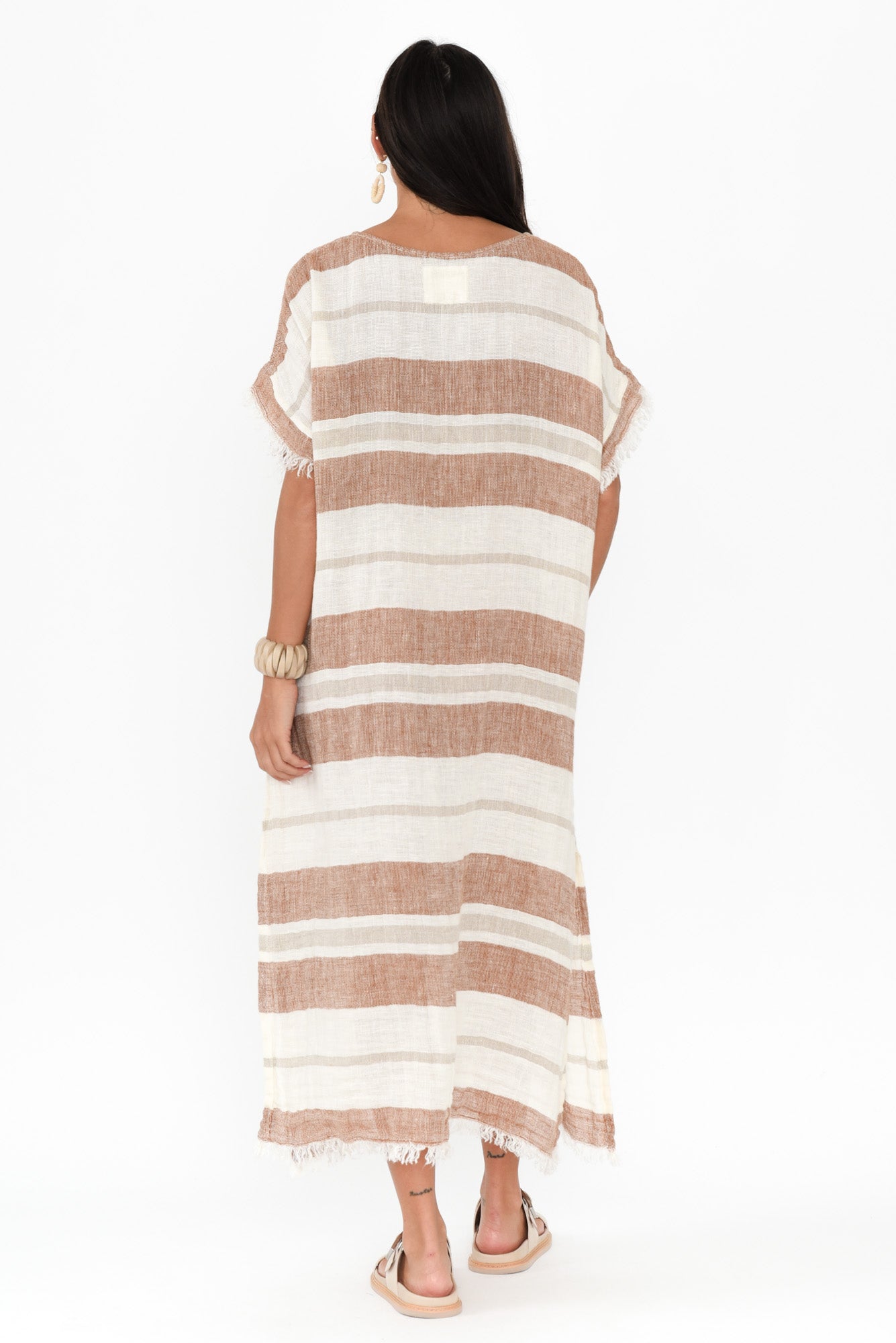 Galene Terracotta Stripe Linen Dress