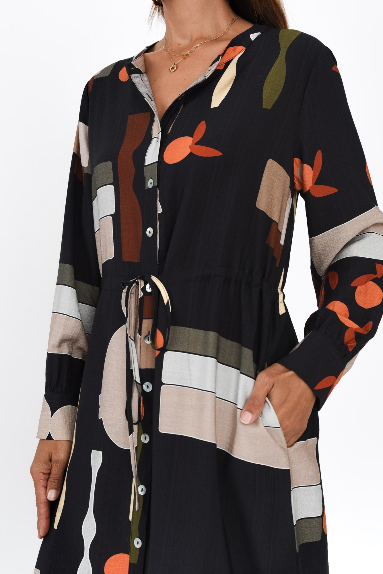 Galleria Black Geo Tie Dress