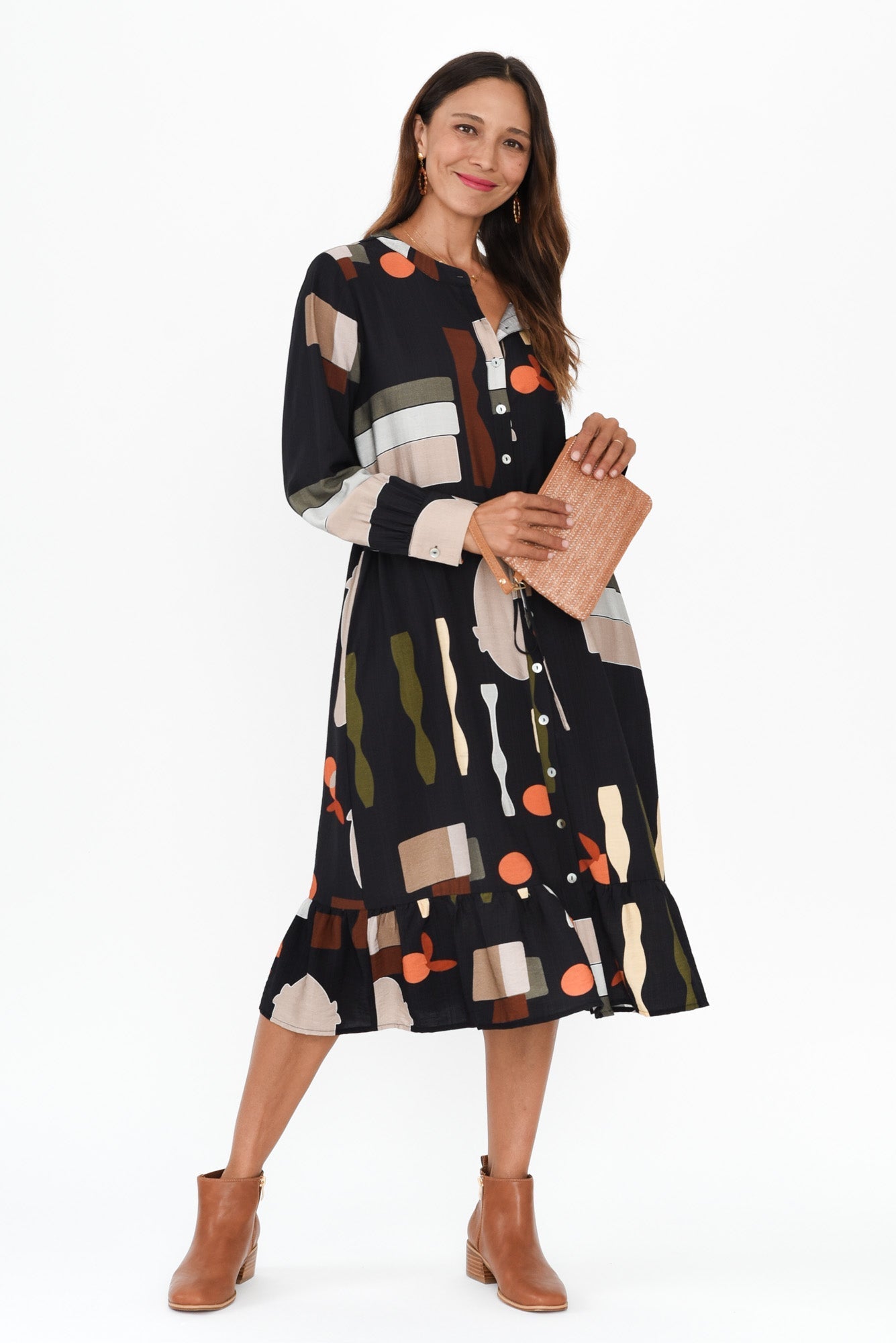 Galleria Black Geo Tie Dress