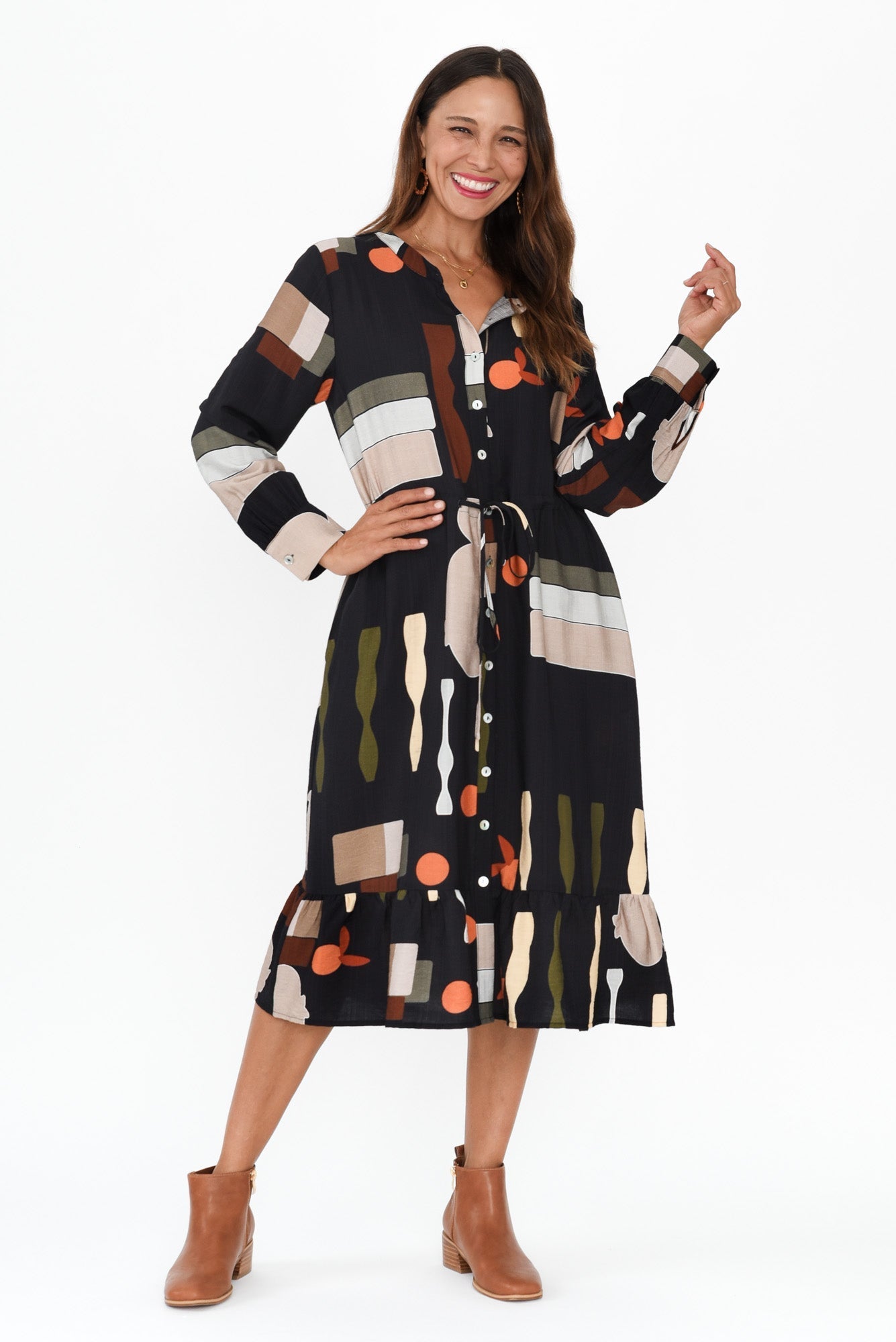 Galleria Black Geo Tie Dress