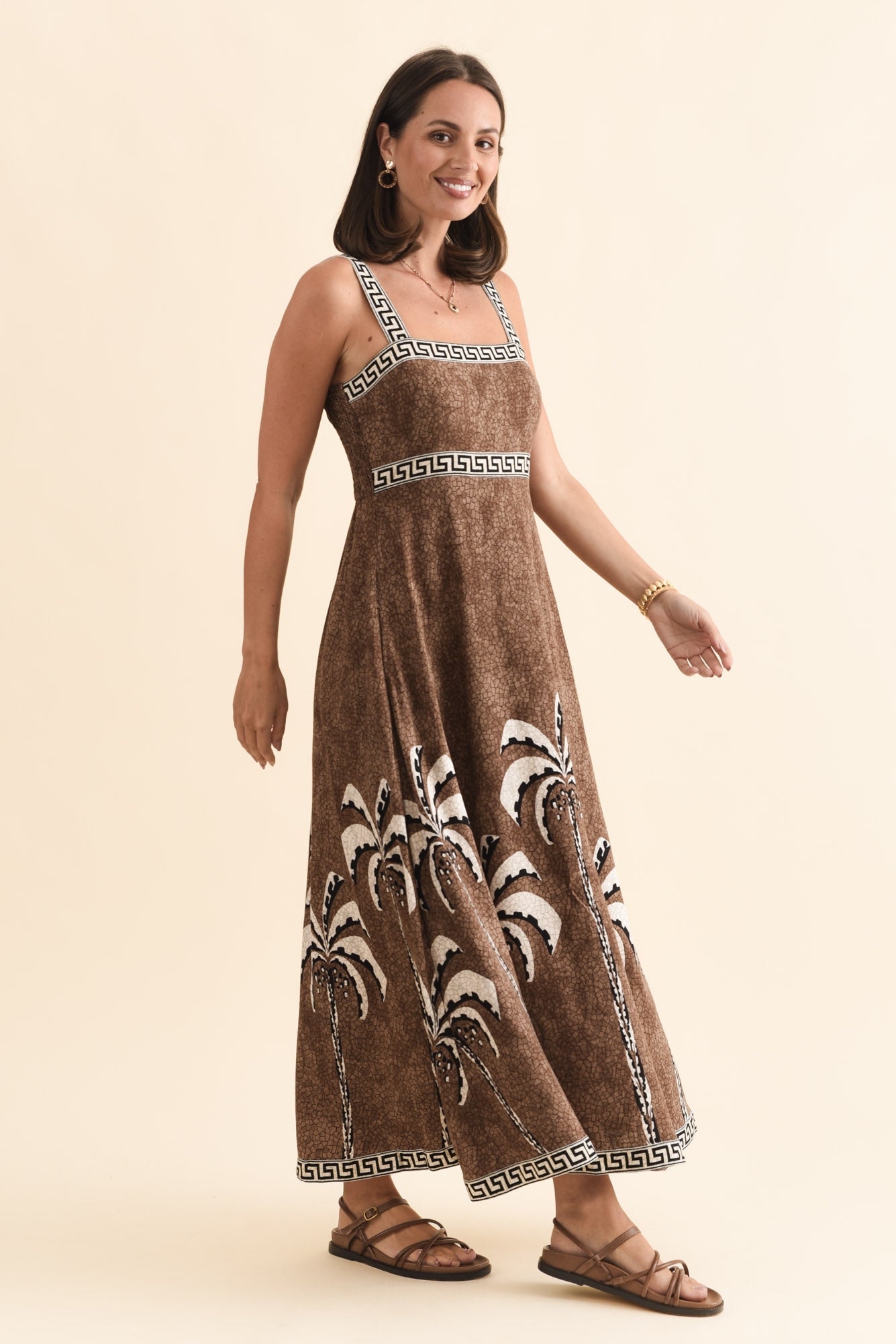 Giovanna Brown Tropical Maxi Dress