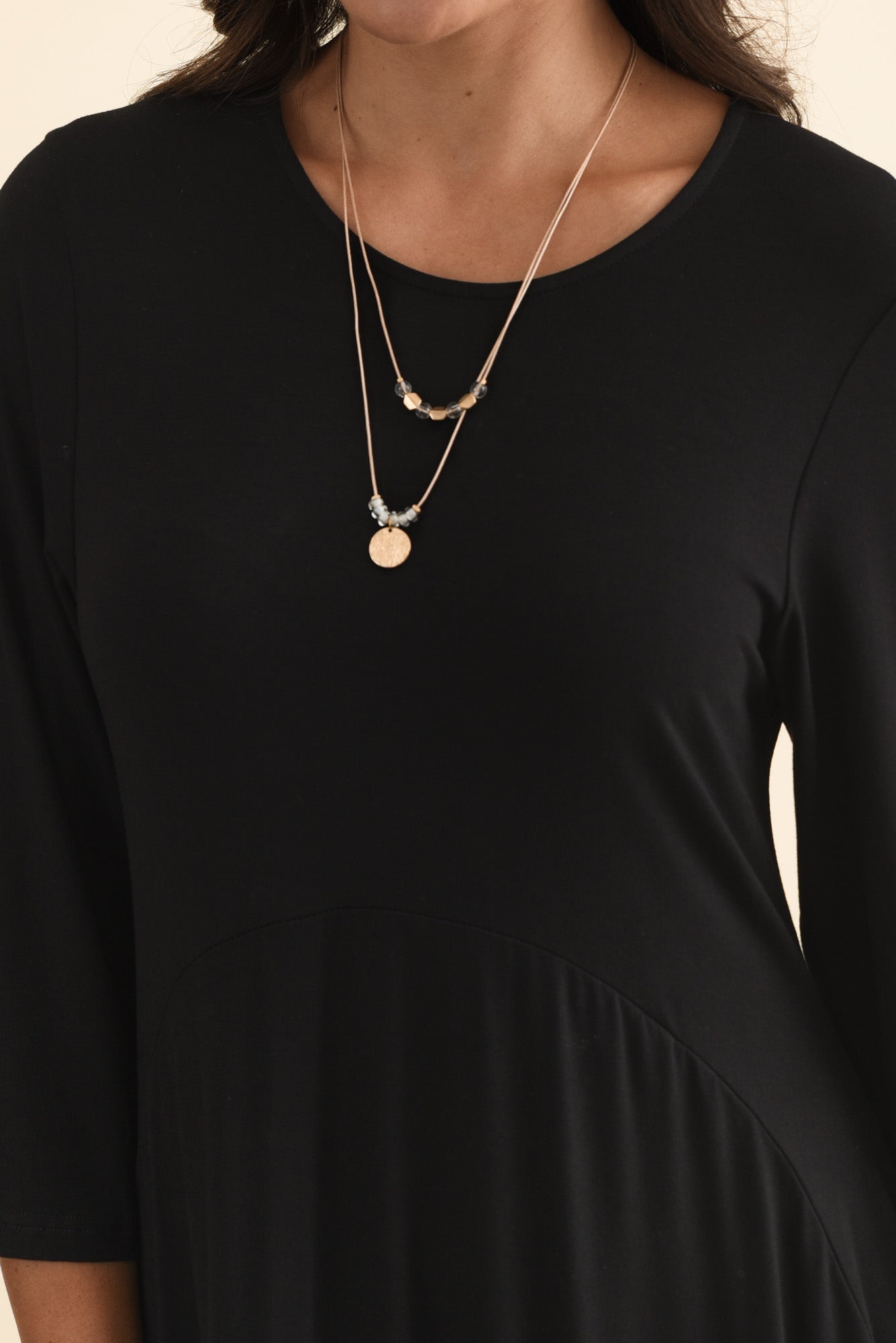 Glenda Black Sleeved Crescent Dress
