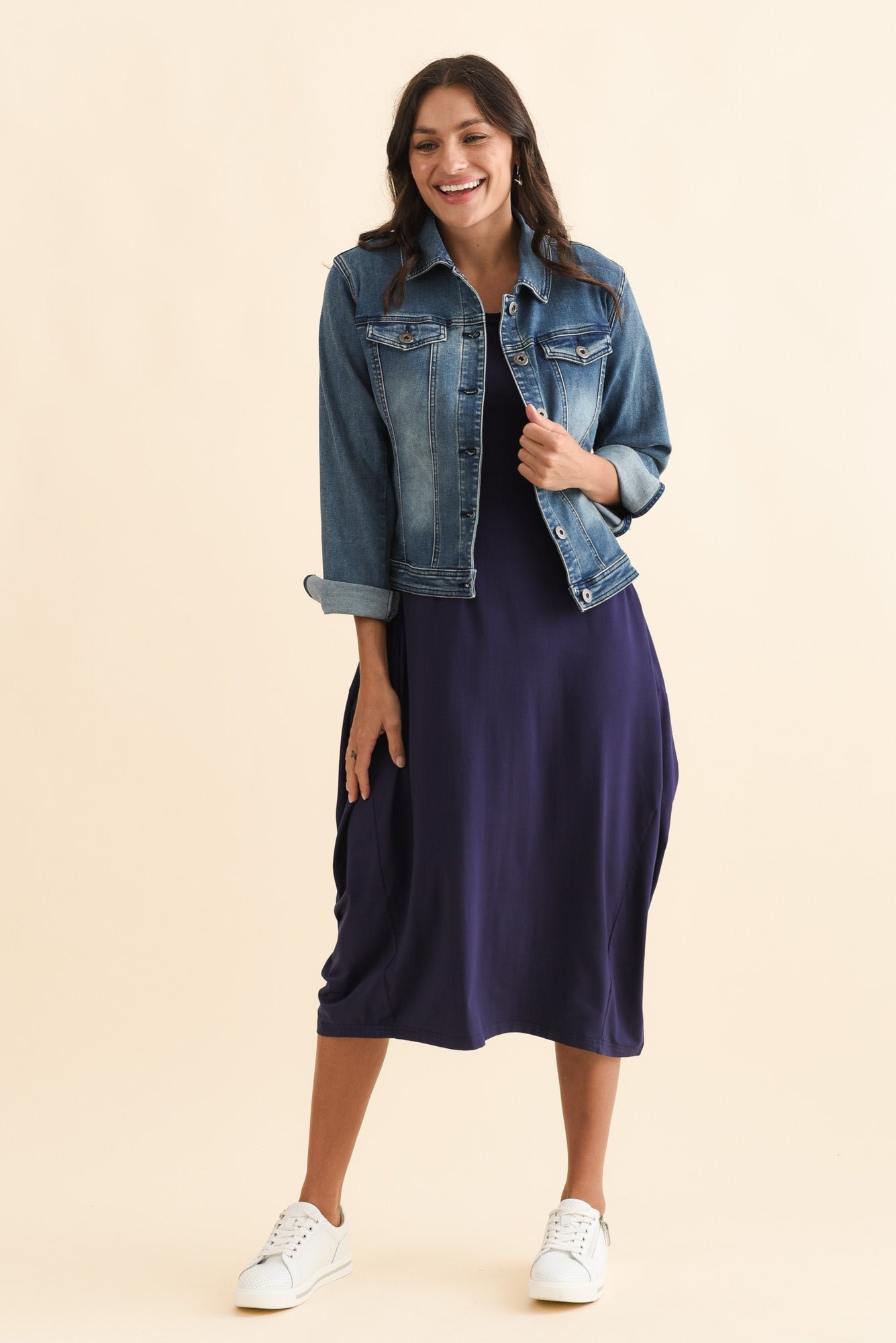 Glenda Navy Short Sleeve Crescent Dress