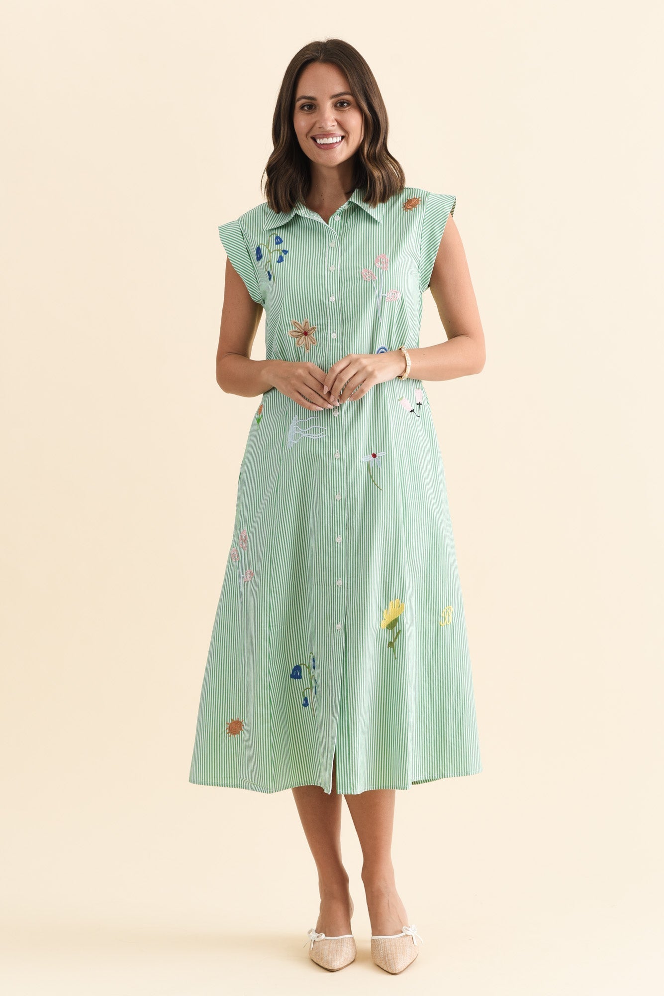 Gloria Green Stripe Cotton Tie Dress