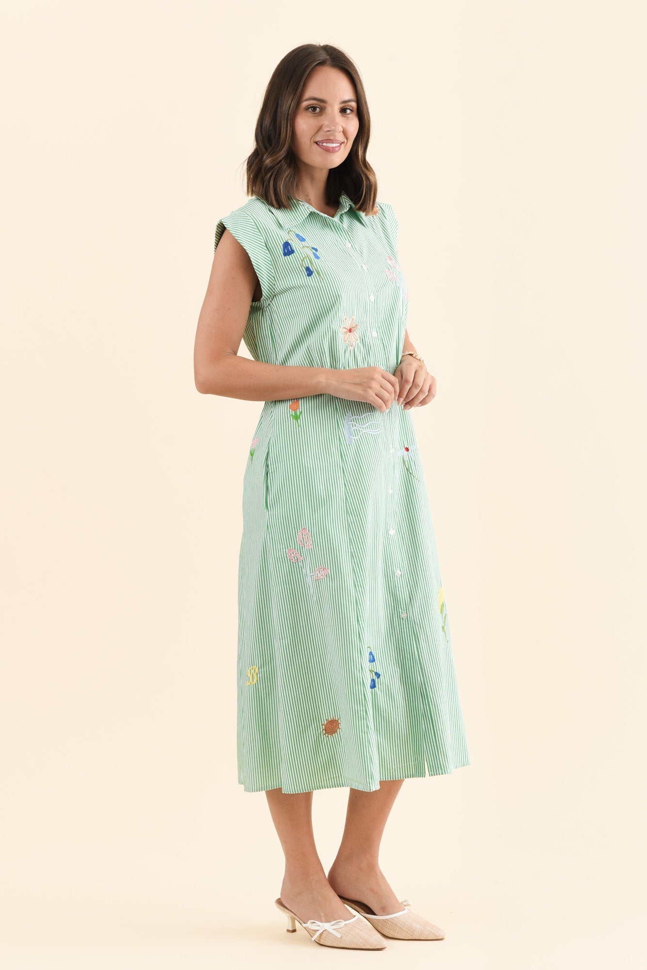 Gloria Green Stripe Cotton Tie Dress