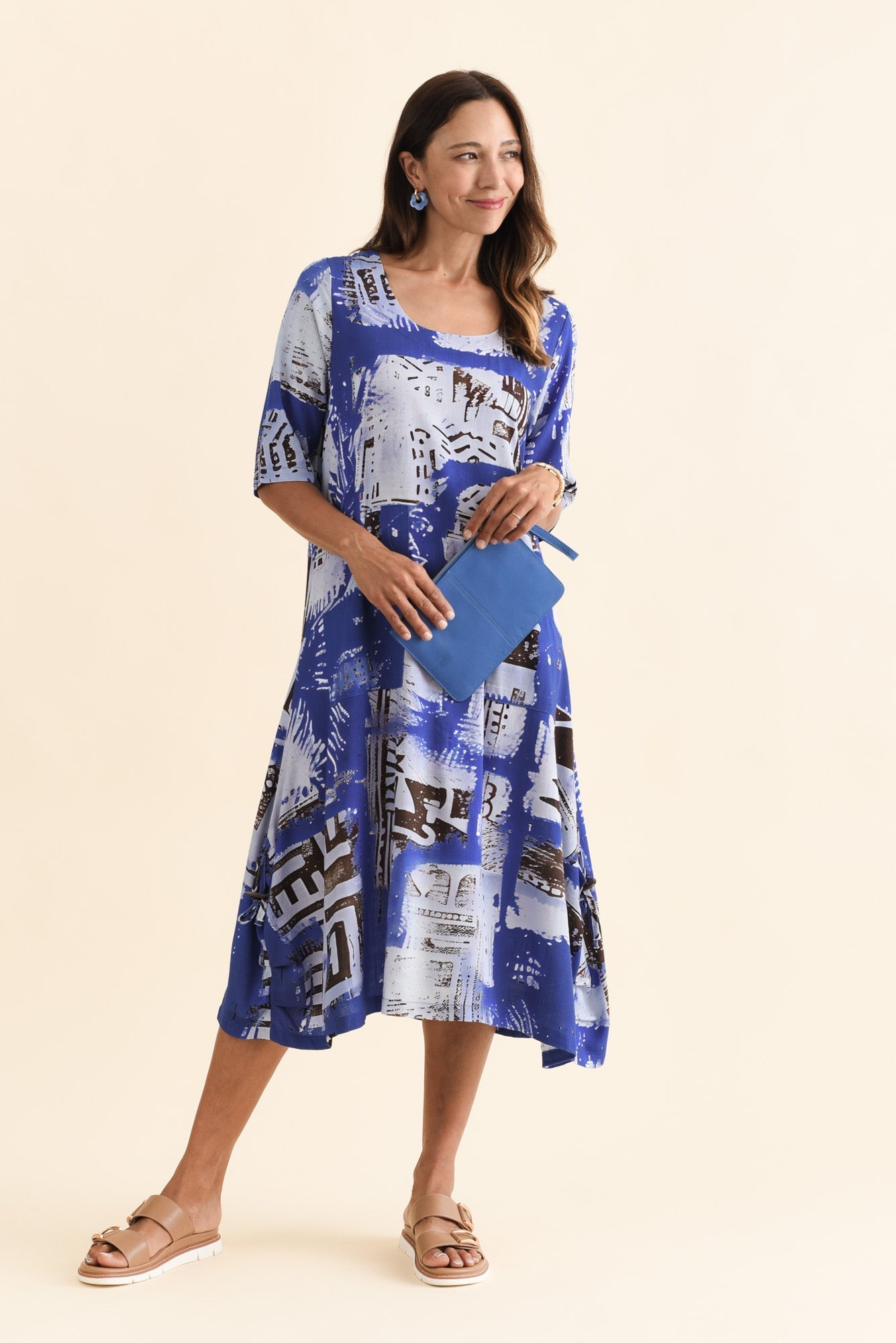 Hailee Blue Mosaic Linen Cotton Dress