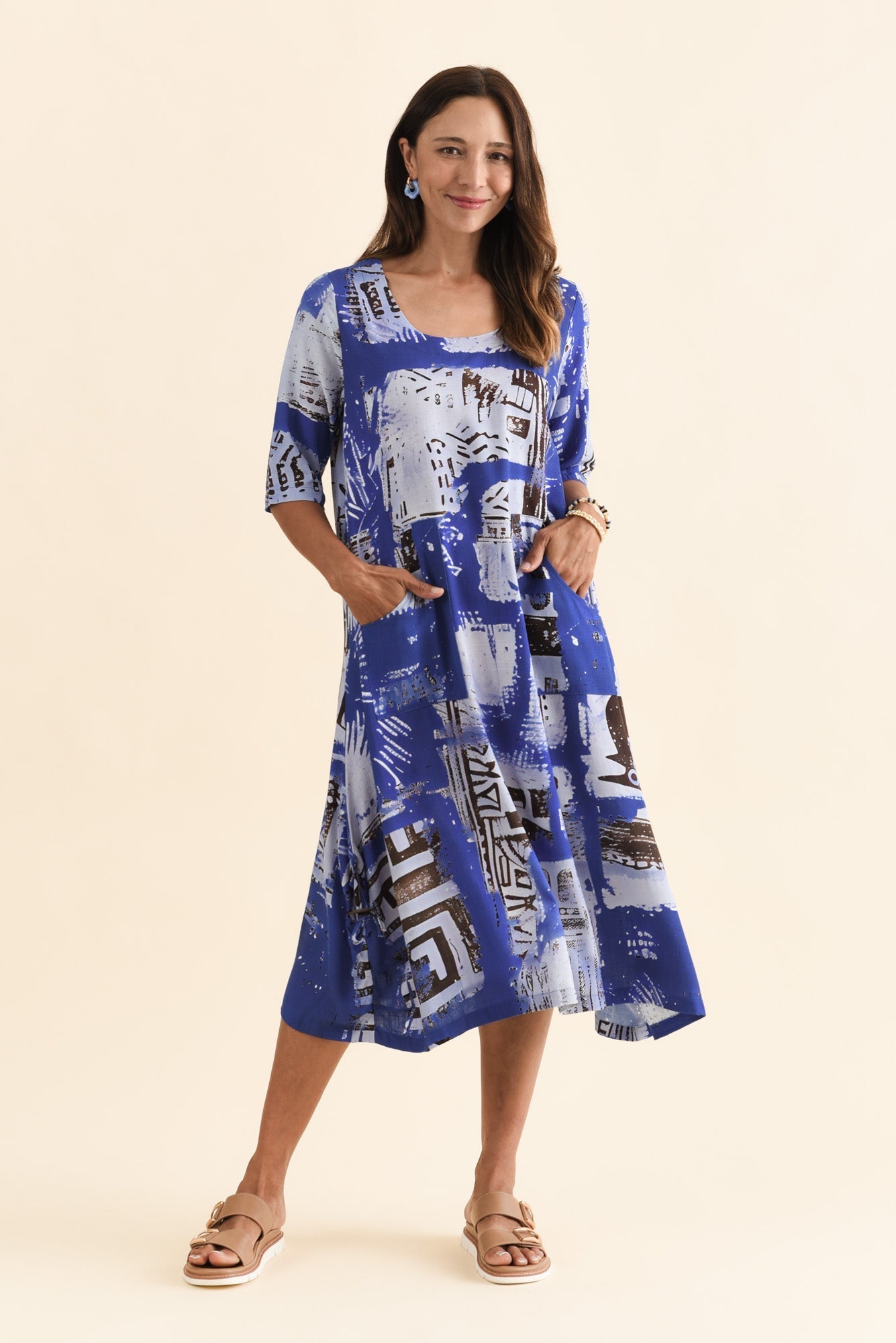 Hailee Blue Mosaic Linen Cotton Dress