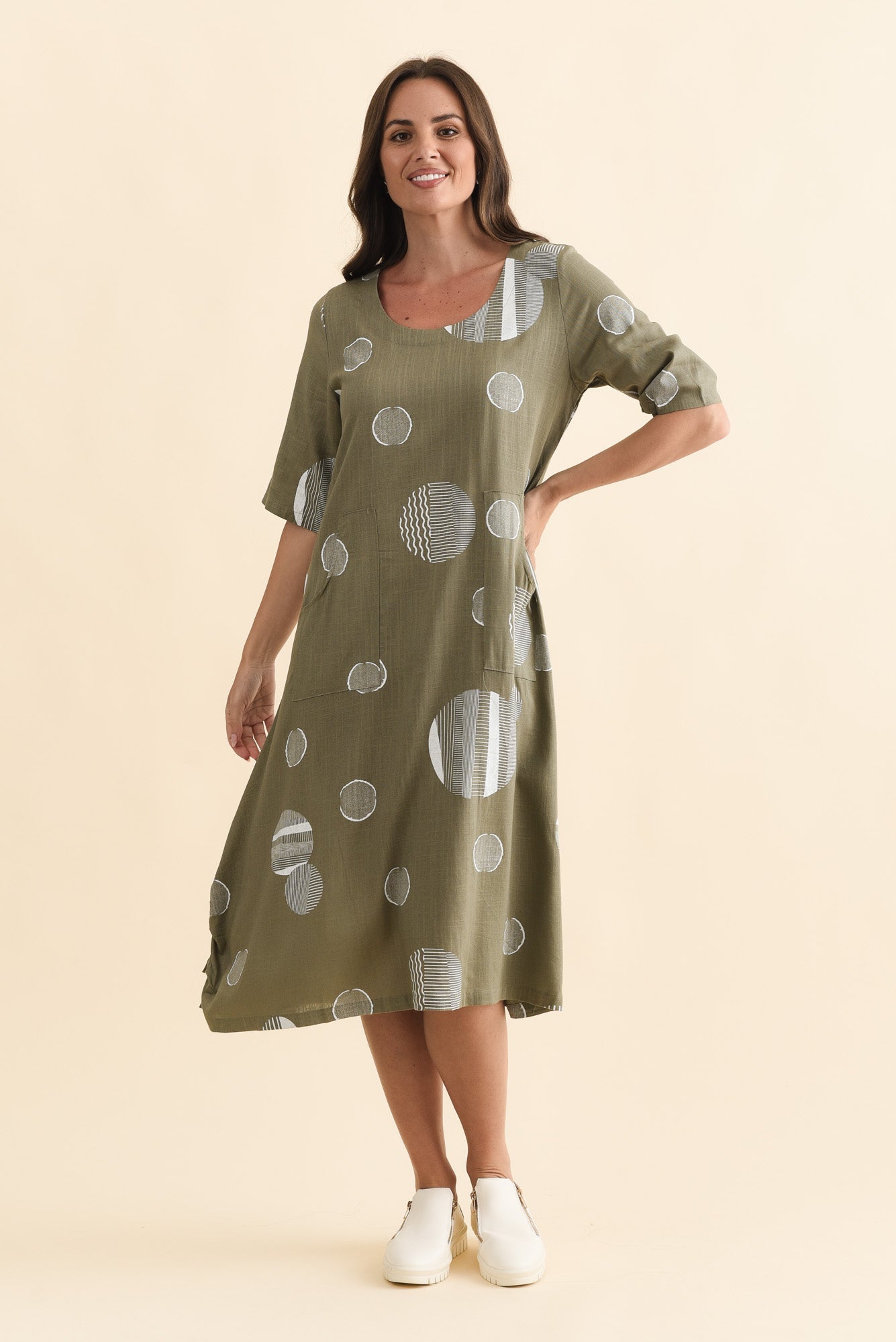 Hailee Olive Spot Linen Cotton Dress