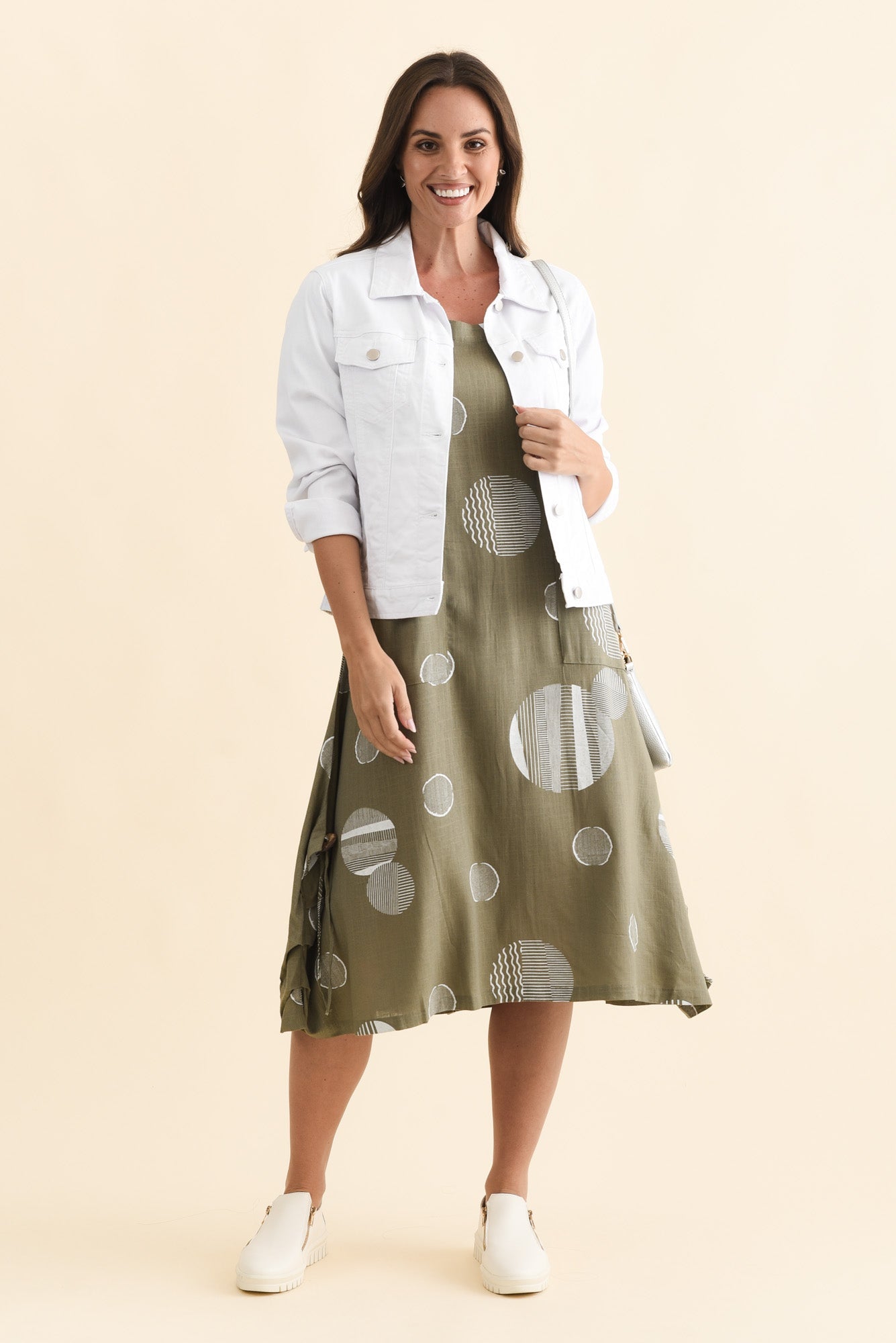 Hailee Olive Spot Linen Cotton Dress