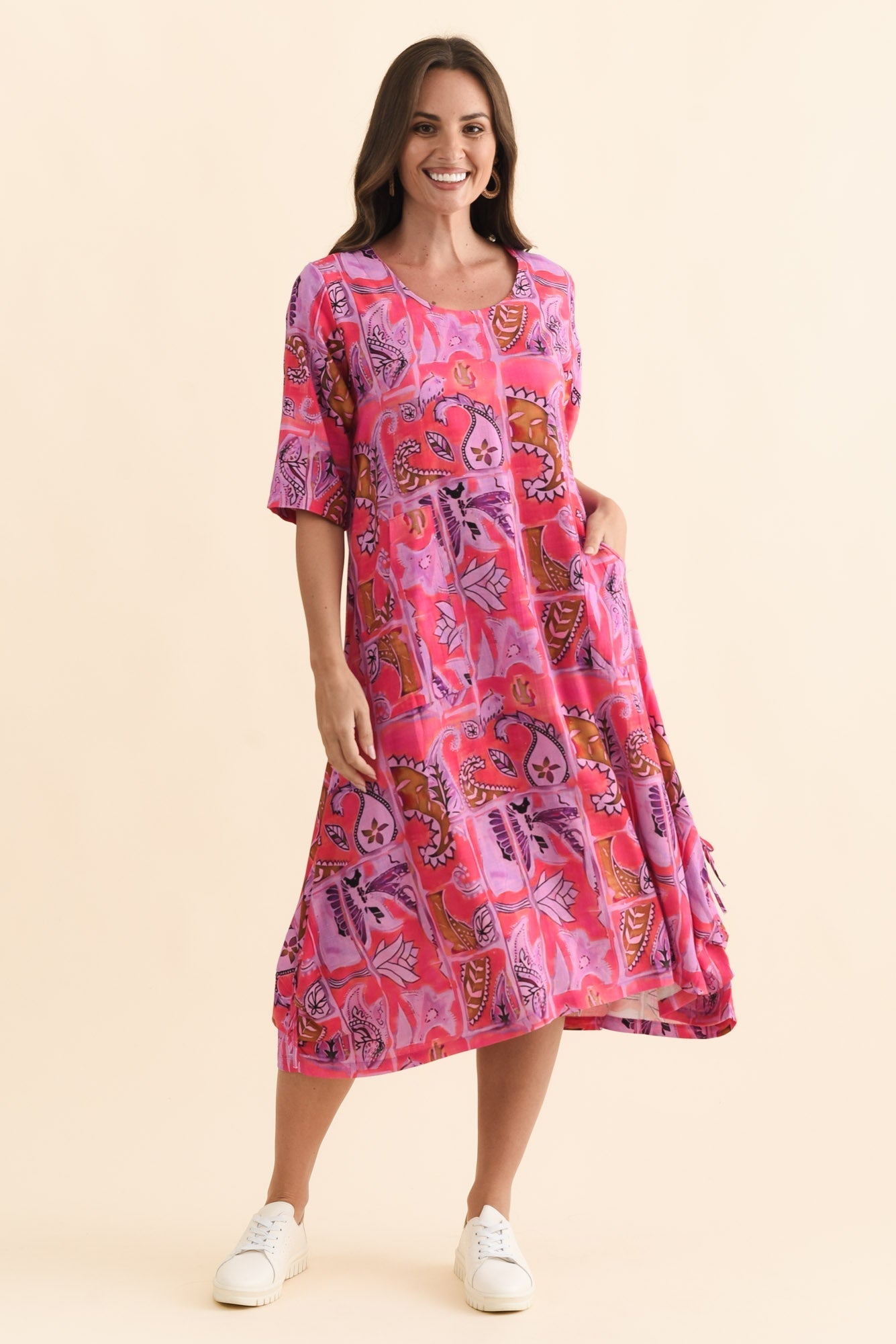 Hailee Pink Paisley Linen Cotton Dress