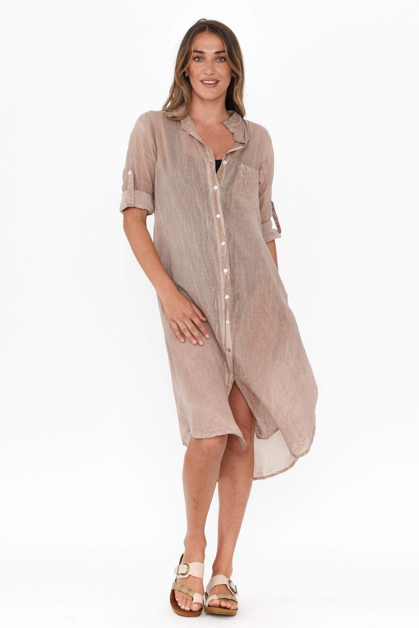 Hailey Taupe Cotton Button Kaftan
