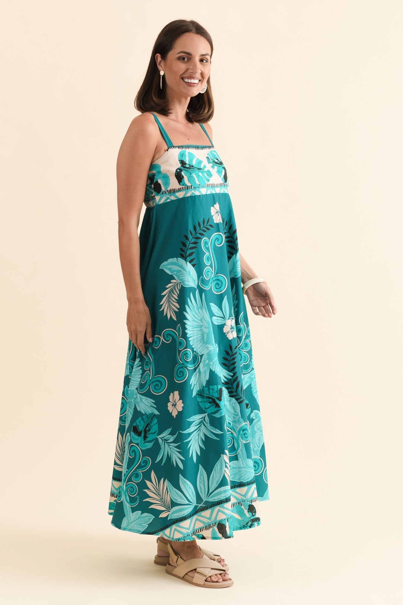 Haly Blue Tropical Cotton Poplin Dress