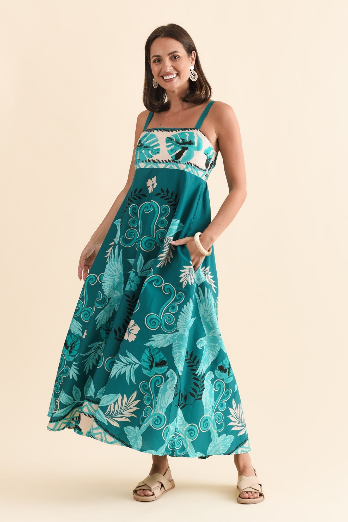 Haly Blue Tropical Cotton Poplin Dress
