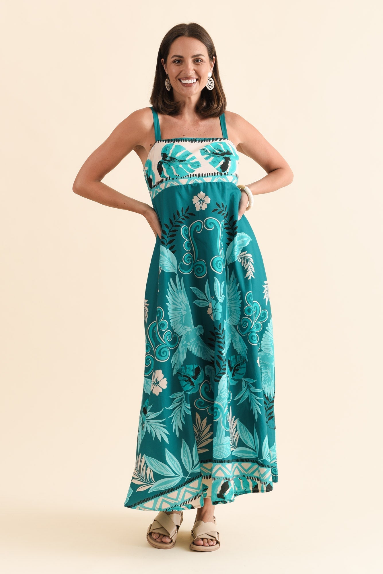 Haly Blue Tropical Cotton Poplin Dress