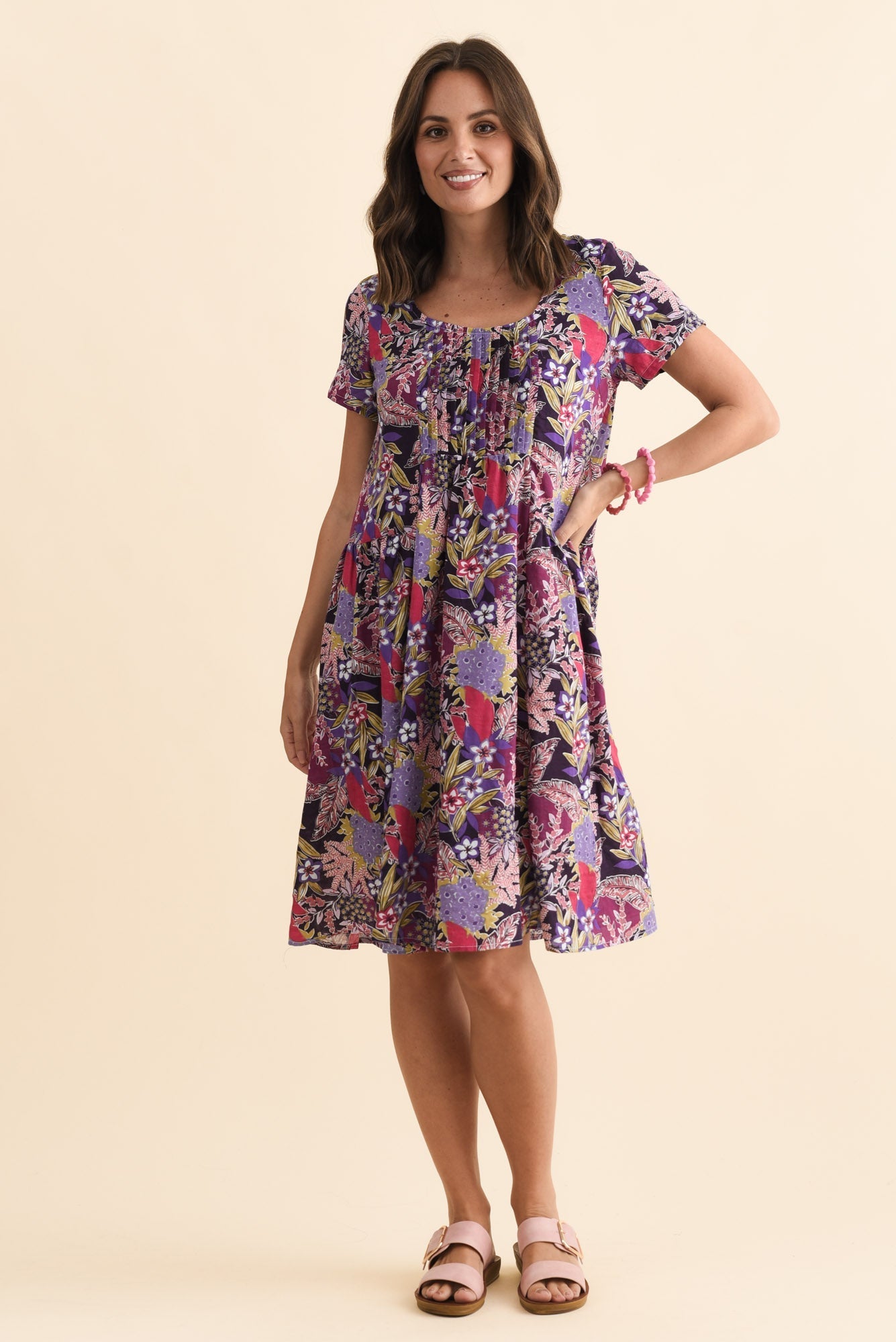 Hanoi Purple Garden Cotton Blend Dress