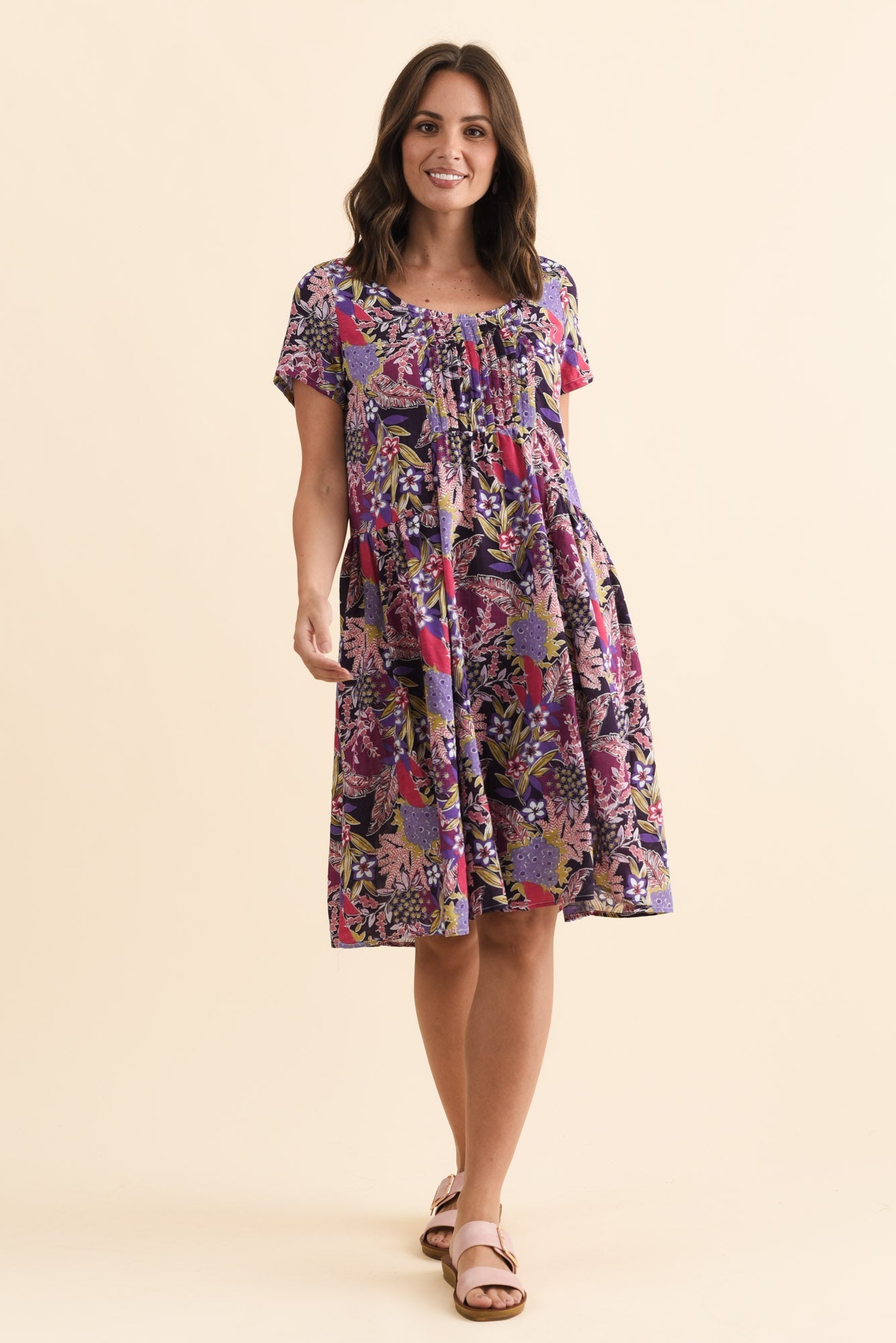 Hanoi Purple Garden Cotton Blend Dress