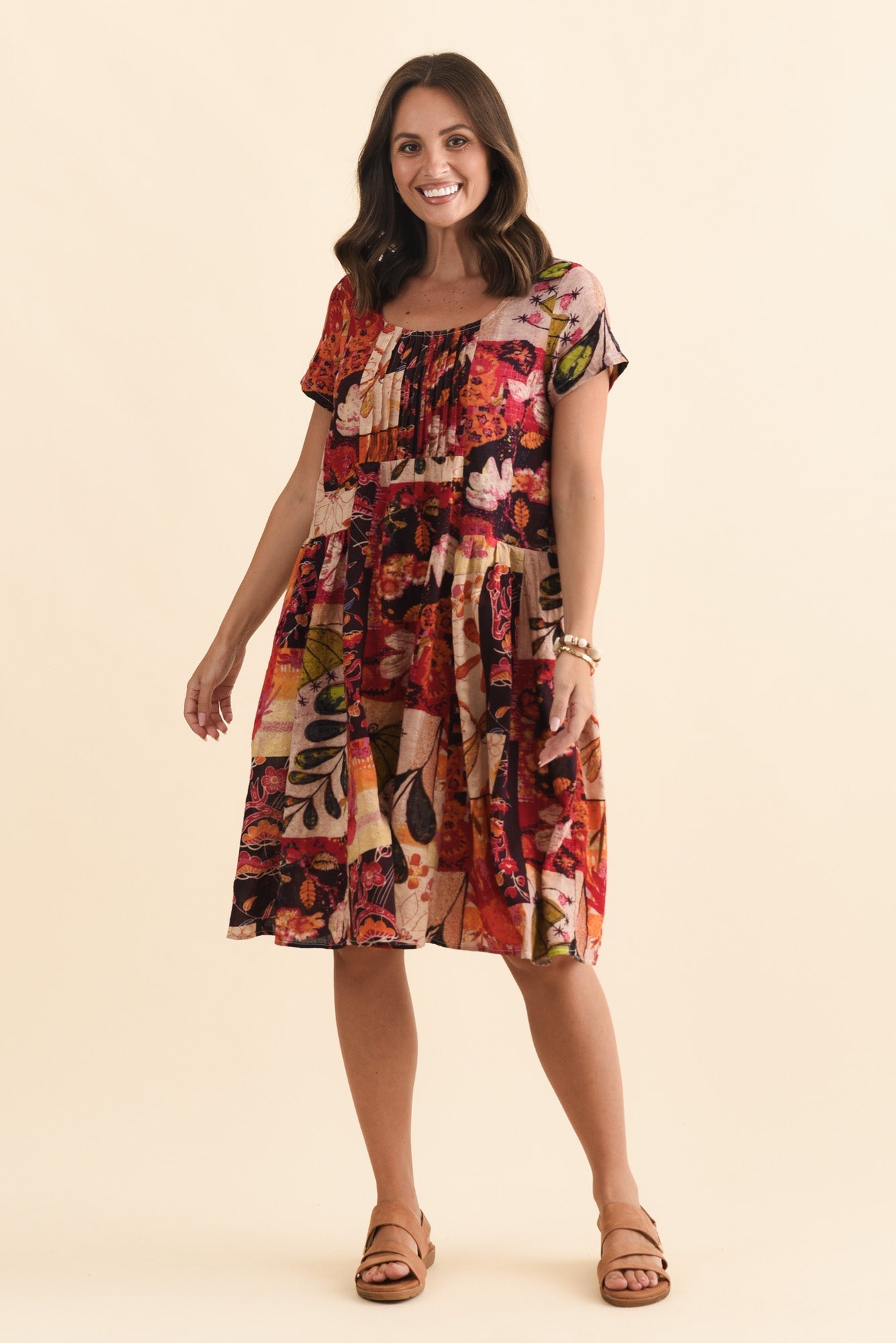 Hanoi Red Mosaic Cotton Blend Dress